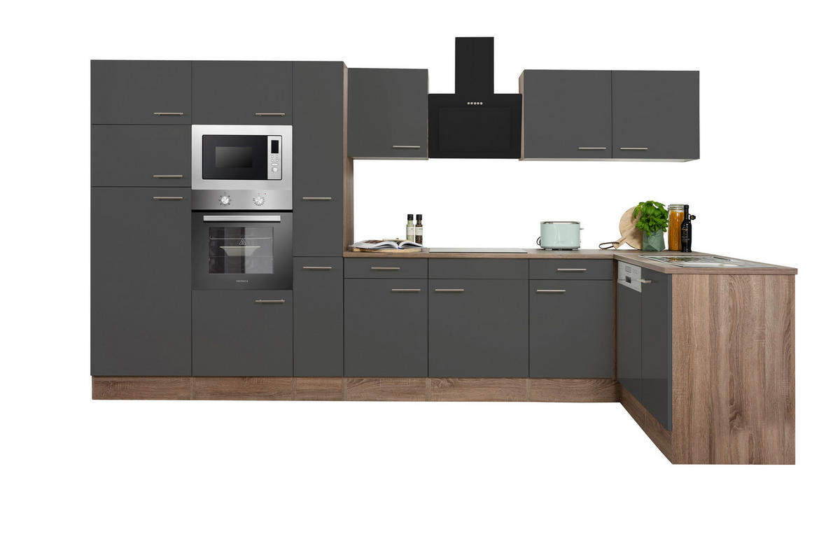 Respekta Winkelküche KBL370EYGMISGKE grau B/H/T: ca. 370x205x172 cm KBL370EYGMISGKE - Eiche/grau (370,00/205,00/172,00cm) - Respekta