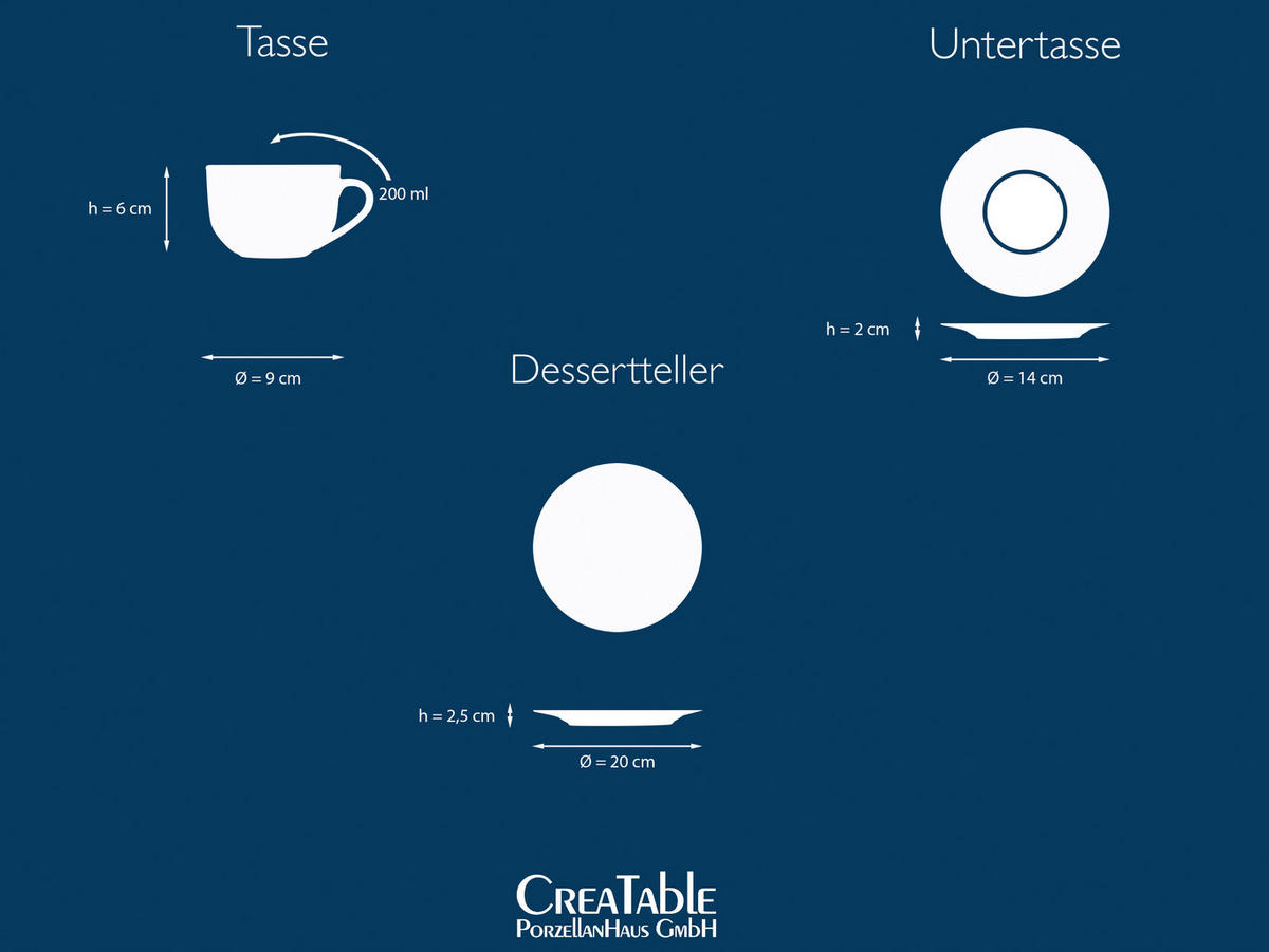 CreaTable Kaffeeservice Luna weiß Porzellan 18 tlg. Luna - weiß - CreaTable