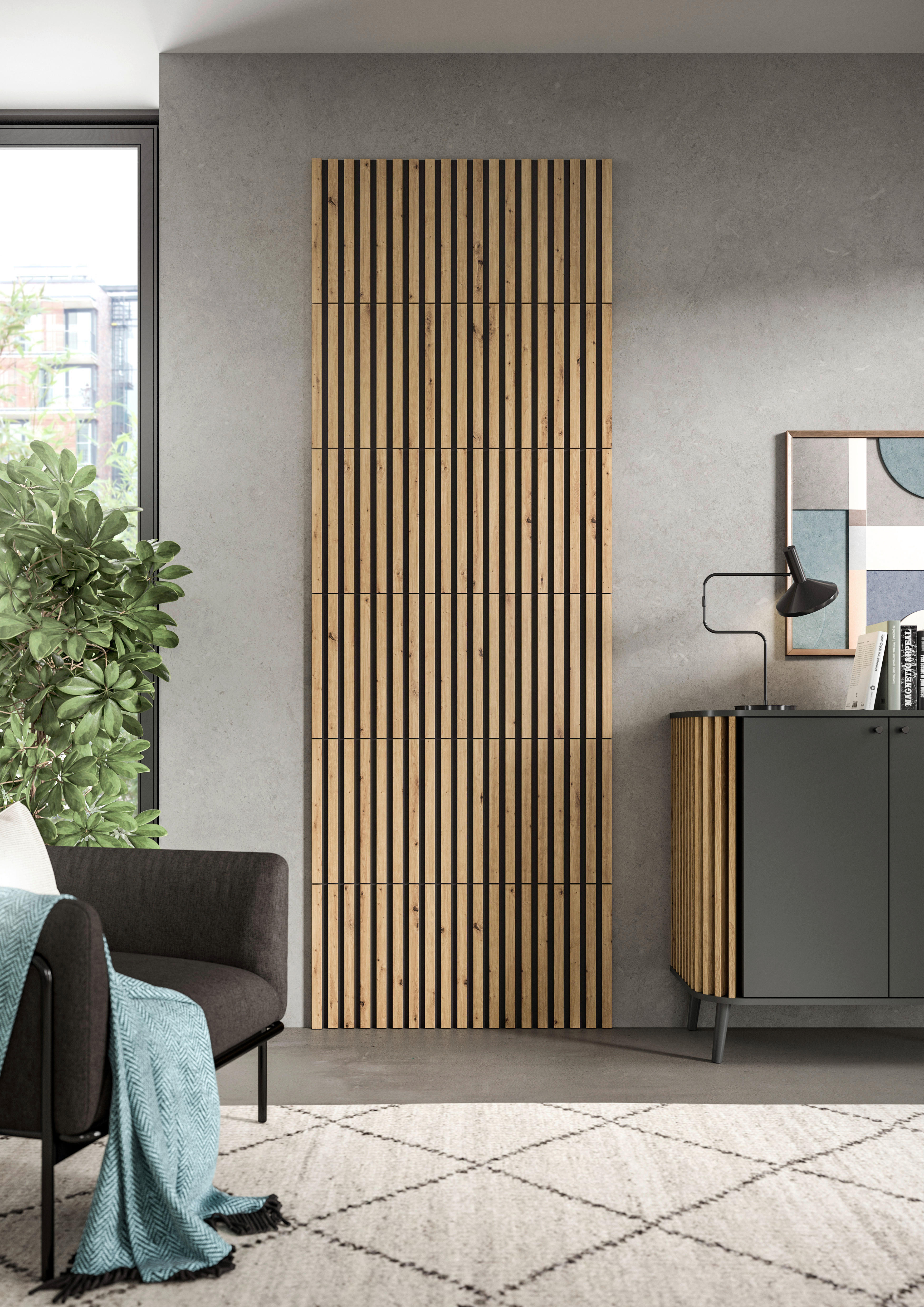Paneel SILENCE 4er-Set Eiche Artisan Nachbildung anthrazit B/H/T: ca. 40x40x2 cm SILENCE 4er-Set - Eiche/anthrazit (40,00/40,00/2,00cm) - xonox.home