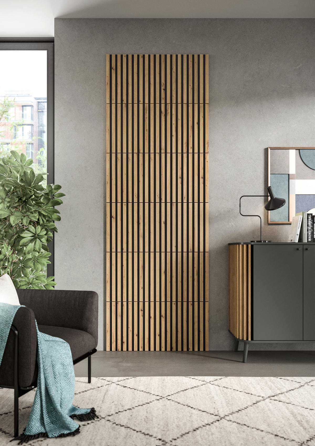 Paneel SILENCE 4er-Set Eiche Artisan Nachbildung anthrazit B/H/T: ca. 40x40x2 cm SILENCE 4er-Set - Eiche/anthrazit (40,00/40,00/2,00cm) - xonox.home