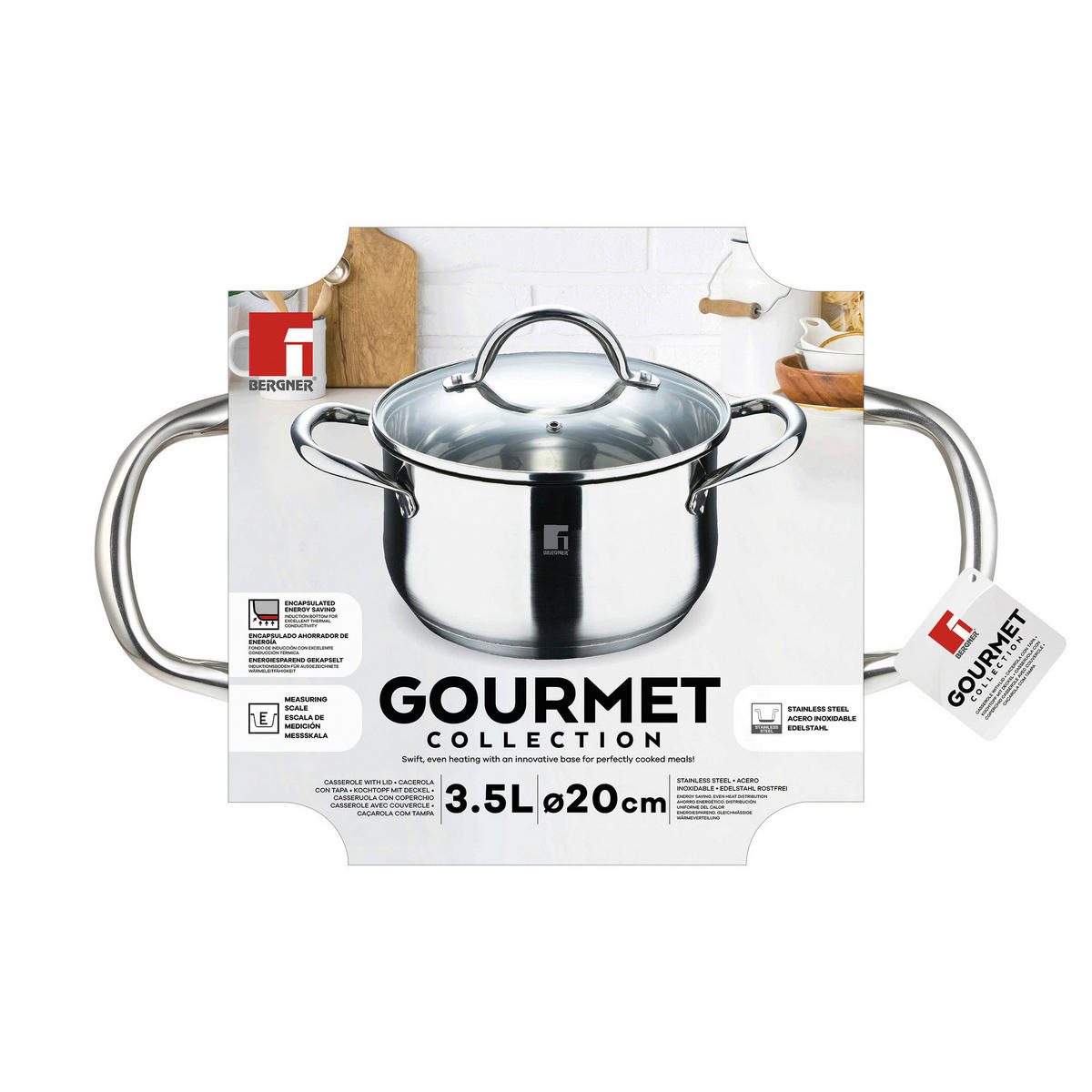 BERGNER Kasserolle GOURMET silber Edelstahl B/H/L/D: ca. 21,5x14x29,5x20 cm GOURMET - silber (29,50/21,50/14,00cm) - BERGNER