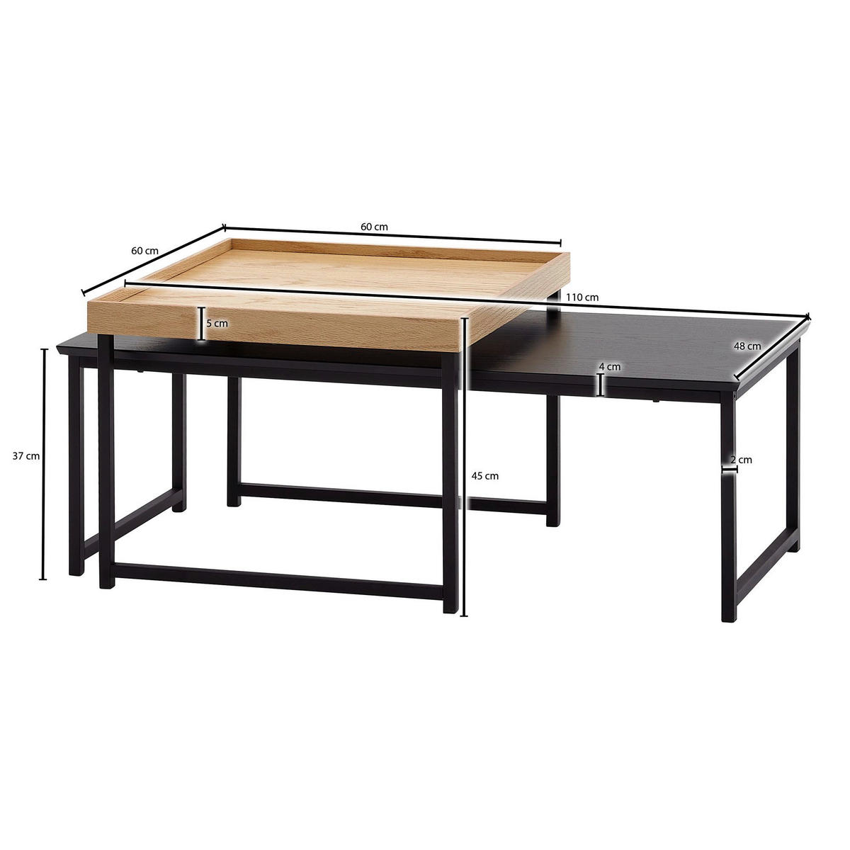 Couchtisch 2er-Set. schwarz B/H/T: ca. 60x45x110 cm 2er-Set. - schwarz (60,00/45,00/110,00cm) - Wohnling