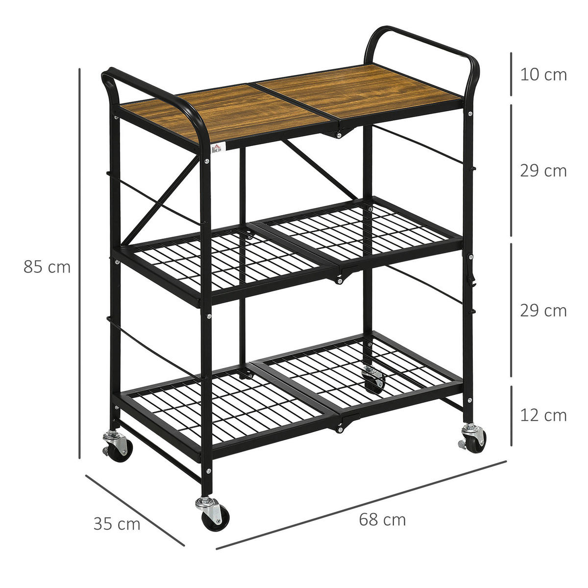 HOMCOM Rollwagen braun MDF B/H/L: ca. 35x68x85 cm Rollwagen - braun/schwarz (85,00/35,00/68,00cm) - HOMCOM