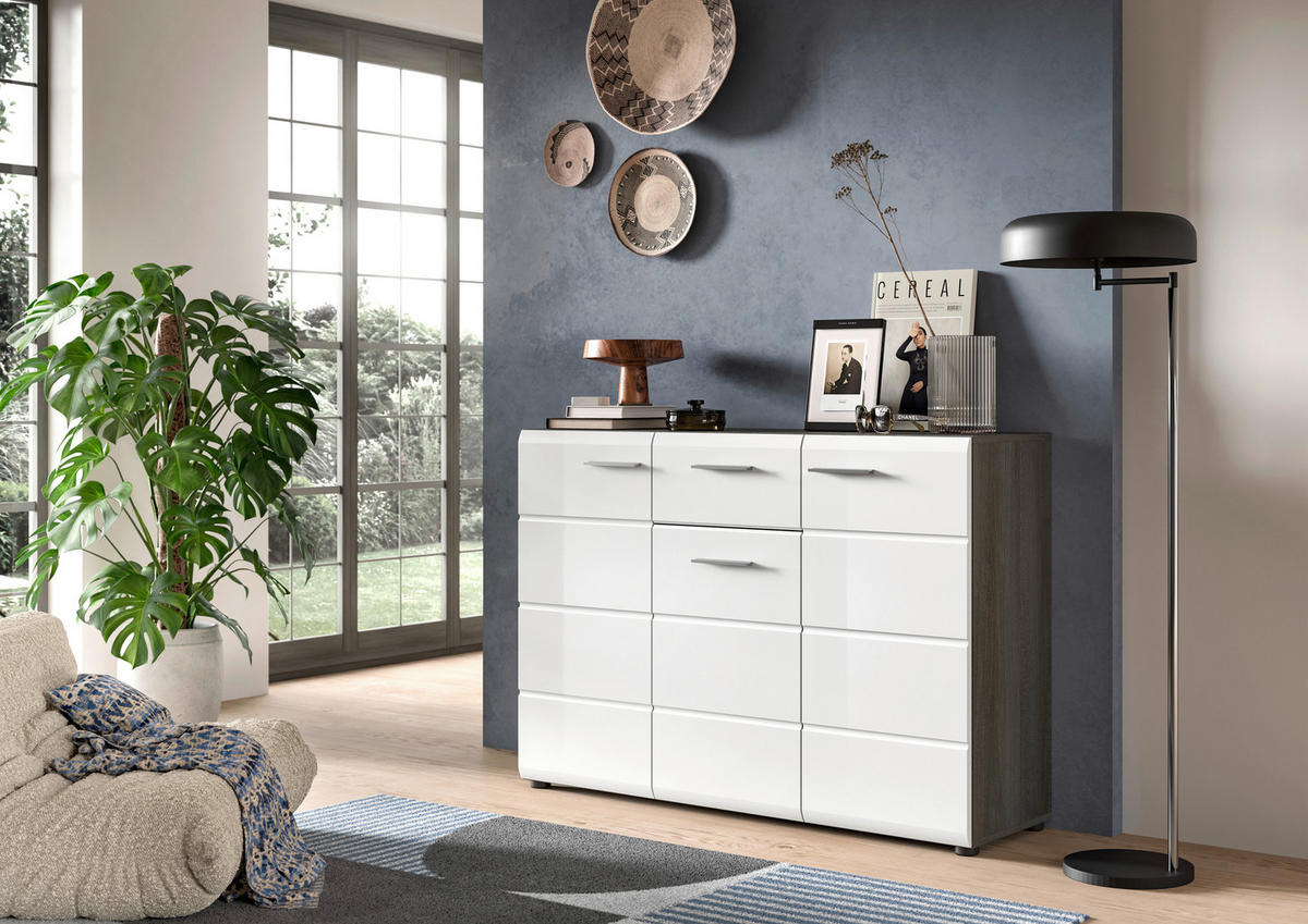 Kommode SALSA Rauchsilber Nachbildung weiß Hochglanz B/H/T: ca. 120x85x37 cm SALSA - weiß (120,00/85,00/37,00cm) - xonox.home
