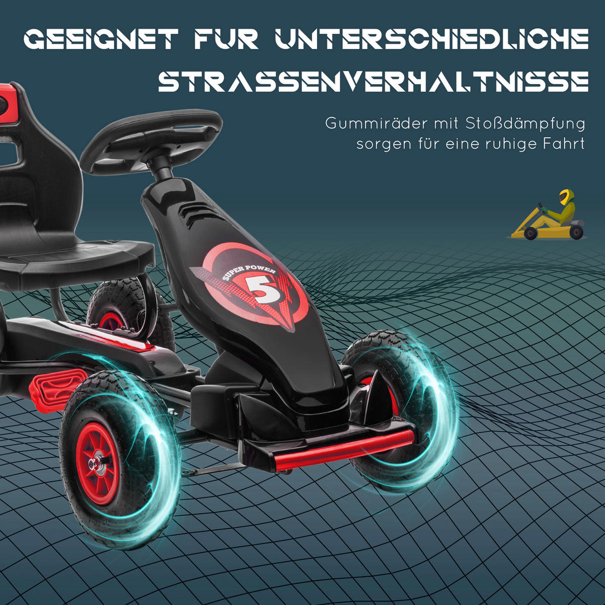 HOMCOM Kinder-Fahrzeug rot B/H/L: ca. 58x121x61 cm Go_Kart - rot/schwarz (61,00/58,00/121,00cm) - HOMCOM