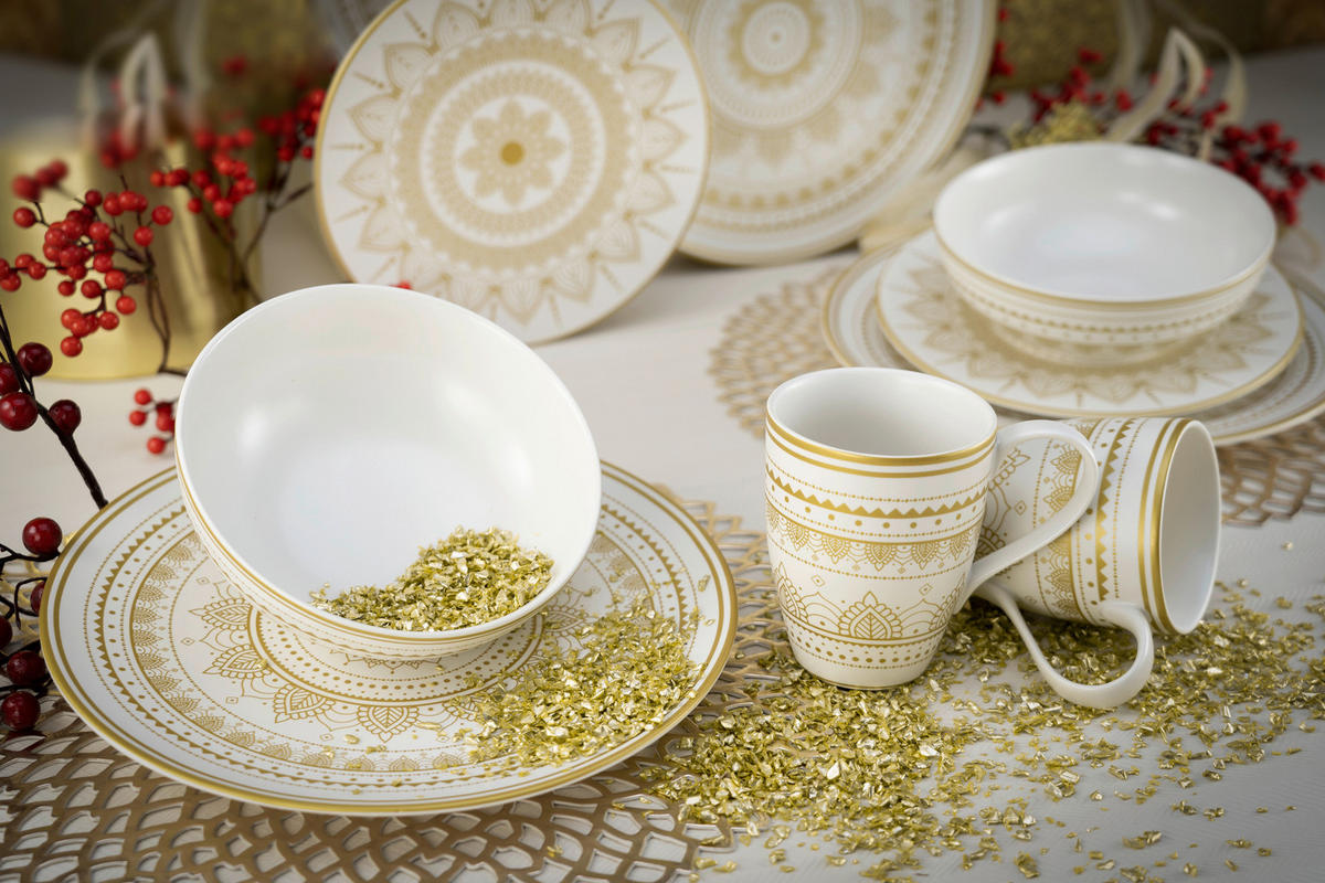 CreaTable Kombiservice Mandala weiß Keramik Mandala - gold/weiß - CreaTable