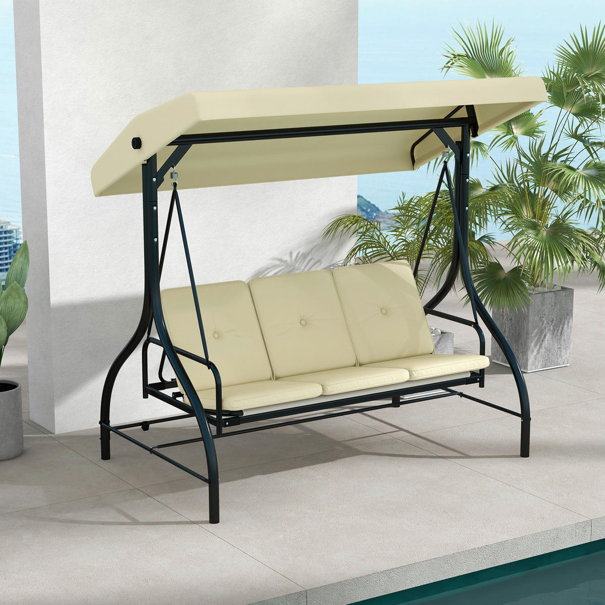 Outsunny Hollywoodschaukel beige Stahl B/H/L: ca. 117x175x195 cm Hollywoodschaukel - beige (195,00/117,00/175,00cm) - Outsunny