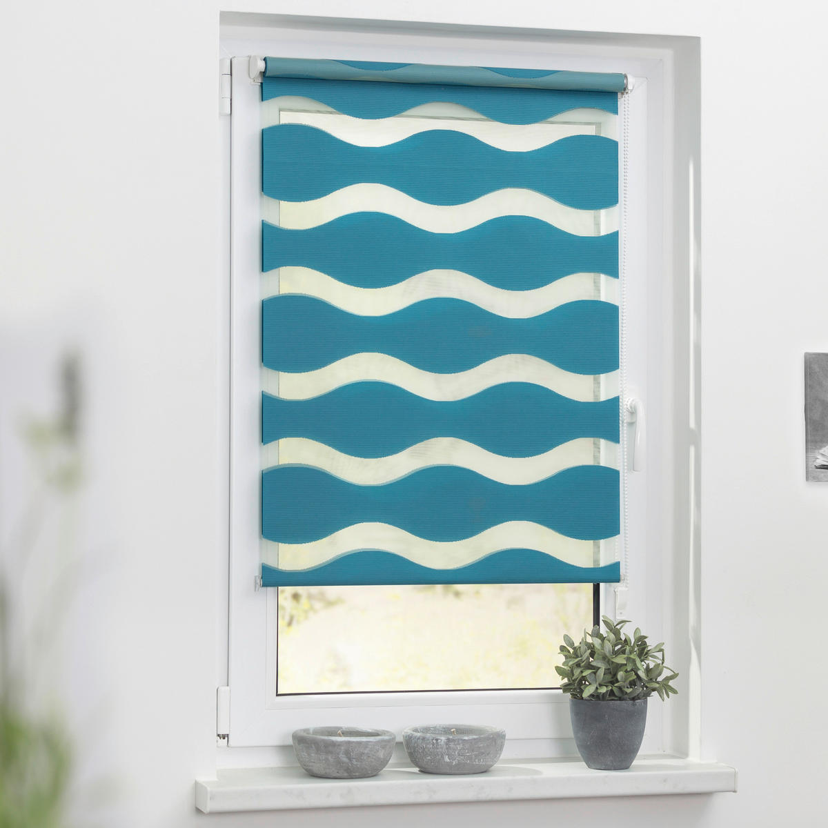 Doppelrollo Duo Welle petrol B/L: ca. 70x150 cm Duo Welle - petrol (70,00/150,00cm) - LICHTBLICK