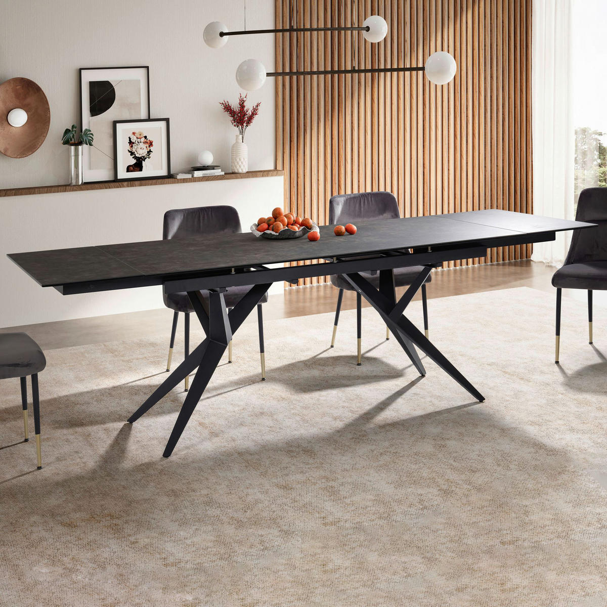 Esstisch schwarz Marmor Optik B/H/T: ca. 180x76x95 cm Esszimmertisch - schwarz (180,00/76,00/95,00cm) - Wohnling