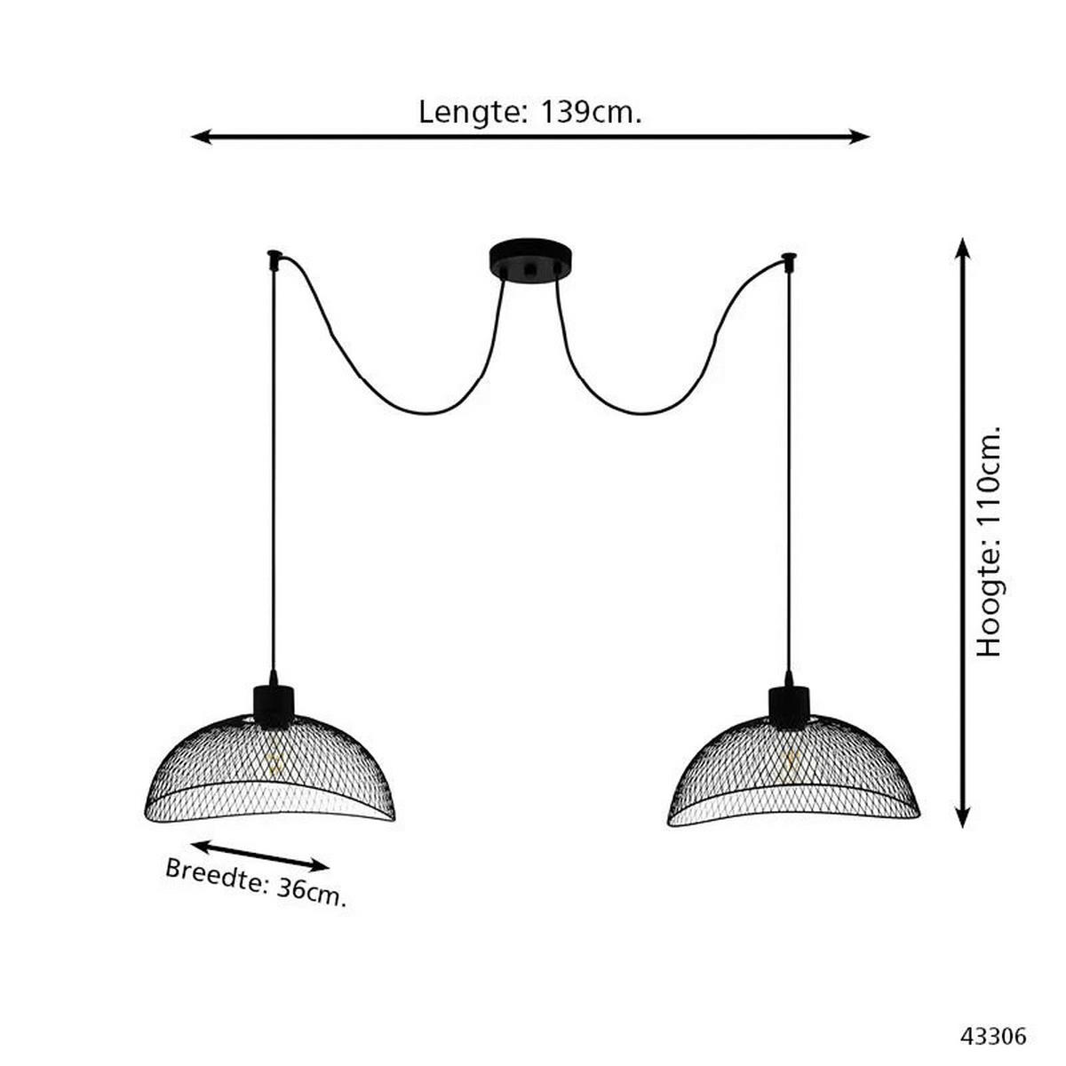 Eglo Pendelleuchte schwarz Stahl B/H/L: ca. 36x110x139 cm E27 2 Brennstellen Pompeya - schwarz (139,00/36,00/110,00cm) - Eglo