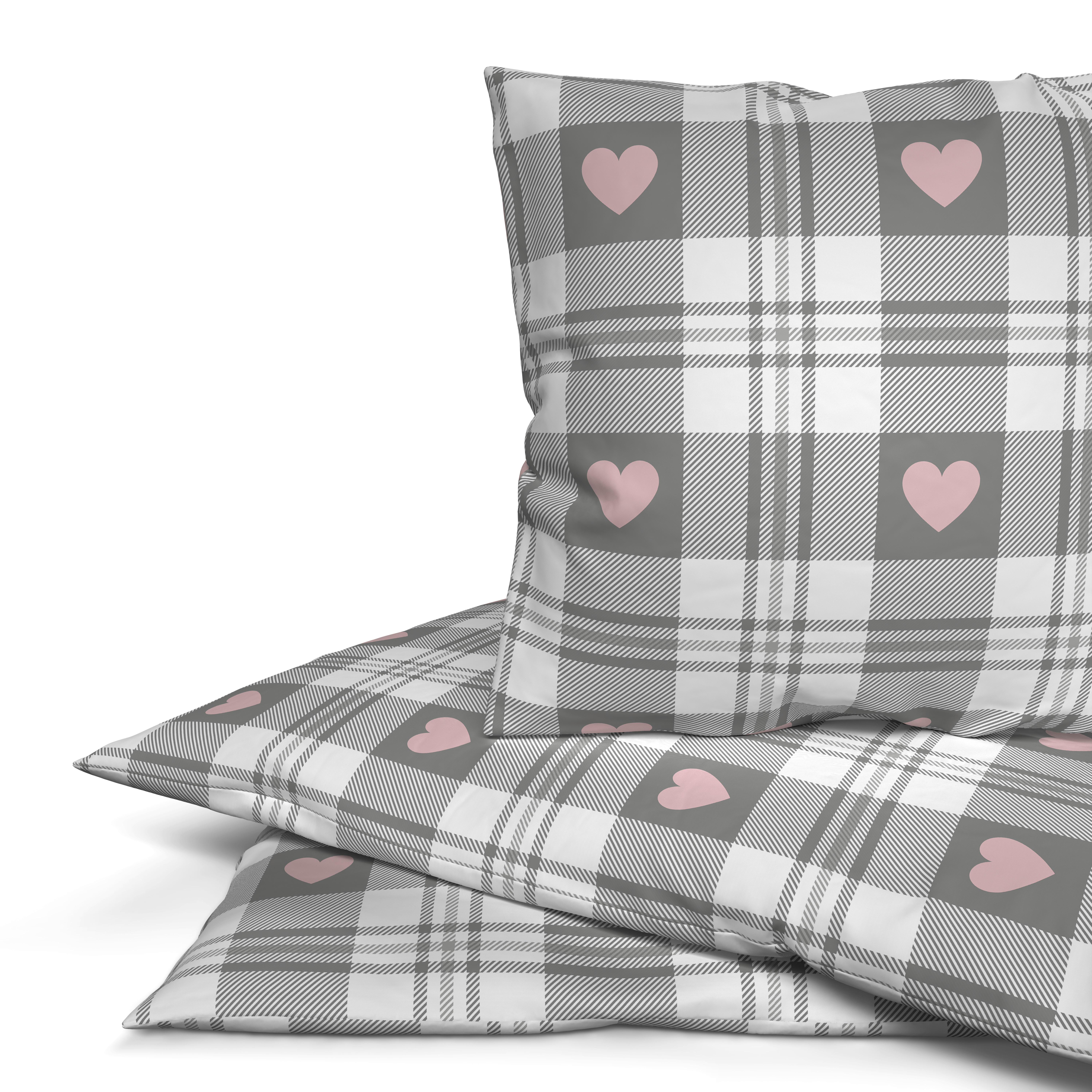 Microfaser Bettwäsche Fleece Bettwäsche_Fleece Herzen 135x200cm - rosa/grau (135,00/200,00cm)
