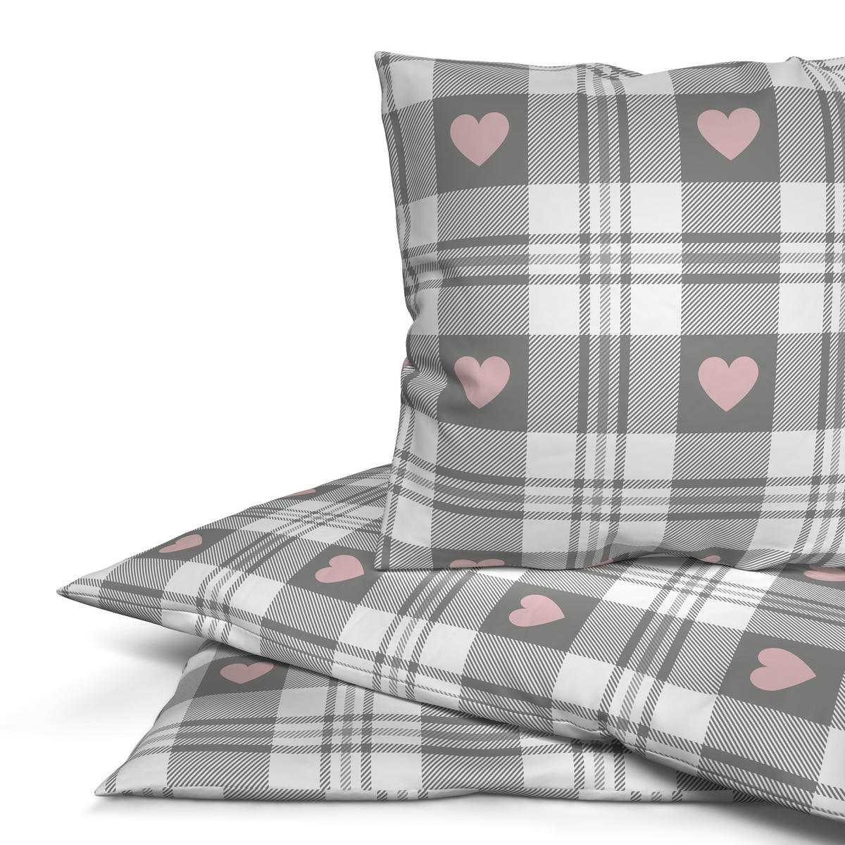 Microfaser Bettwäsche Fleece Bettwäsche_Fleece Herzen 135x200cm - rosa/grau (135,00/200,00cm)