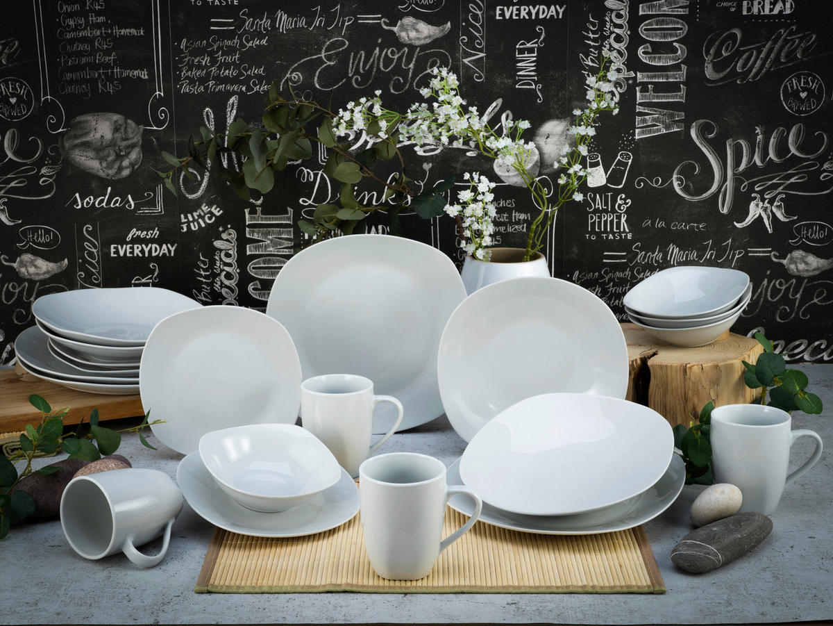 CreaTable Kombiservice Square weiß Porzellan 20 tlg. Square - weiß - CreaTable
