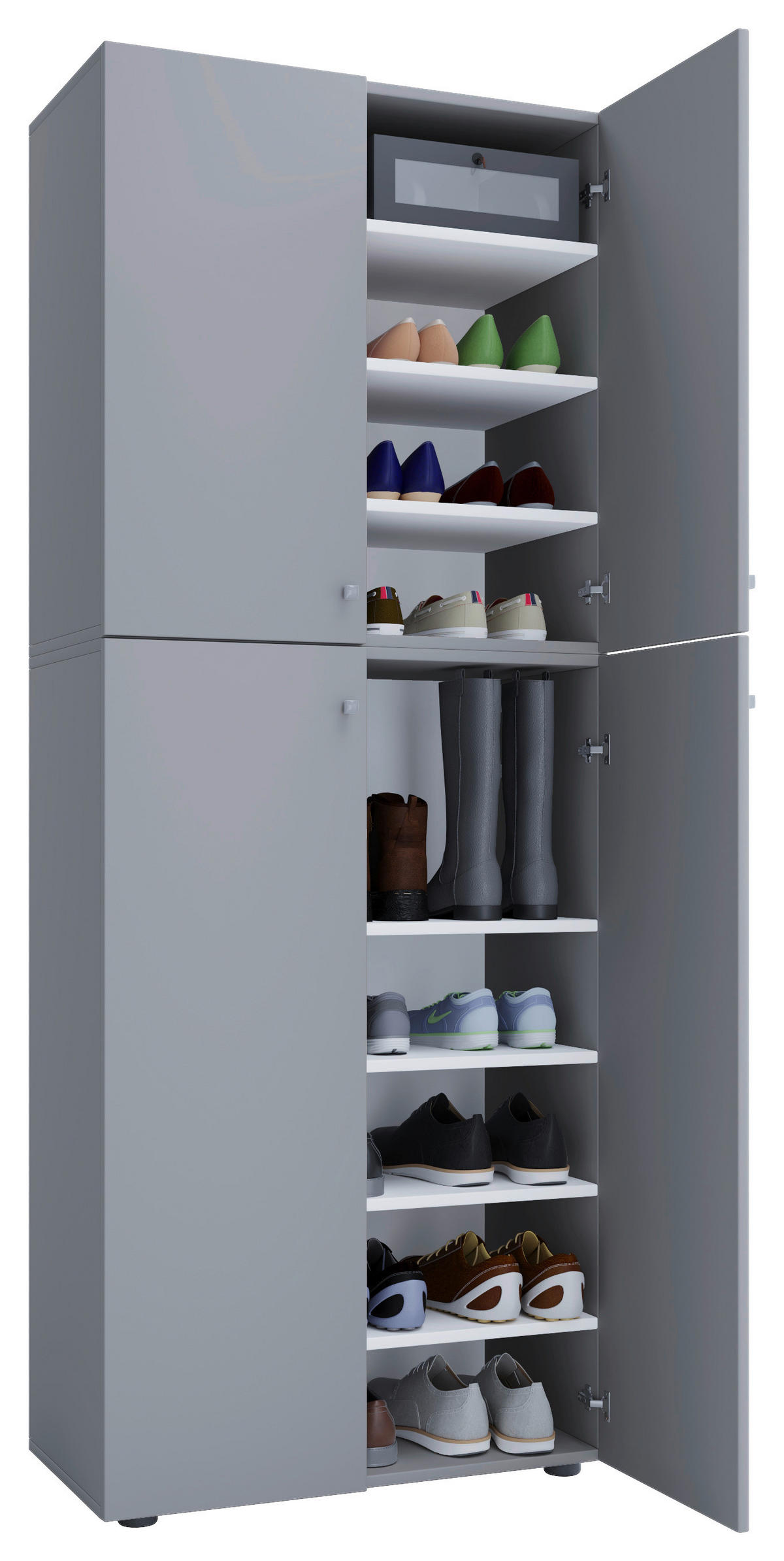 Schuhschrank Lona XXL grau weiß B/H/T: ca. 70x182x39 cm Lona XXL - weiß/grau (70,00/182,00/39,00cm) - VCM Möbel