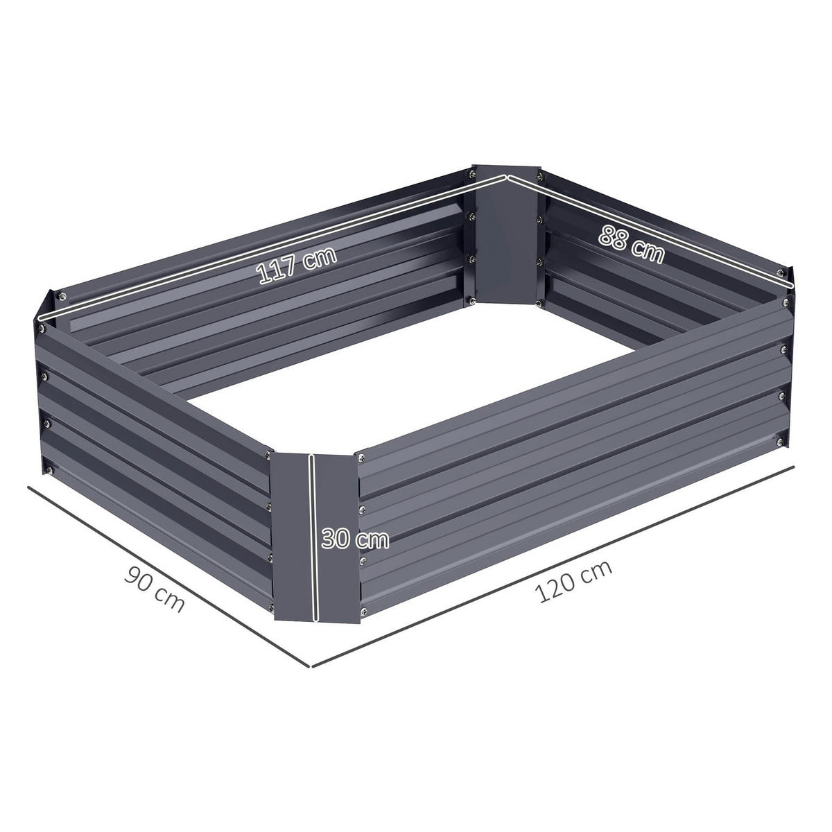 Outsunny Hochbeet dunkelgrau Stahl B/H/L: ca. 90x30x120 cm Hochbeet - dunkelgrau (120,00/90,00/30,00cm) - Outsunny