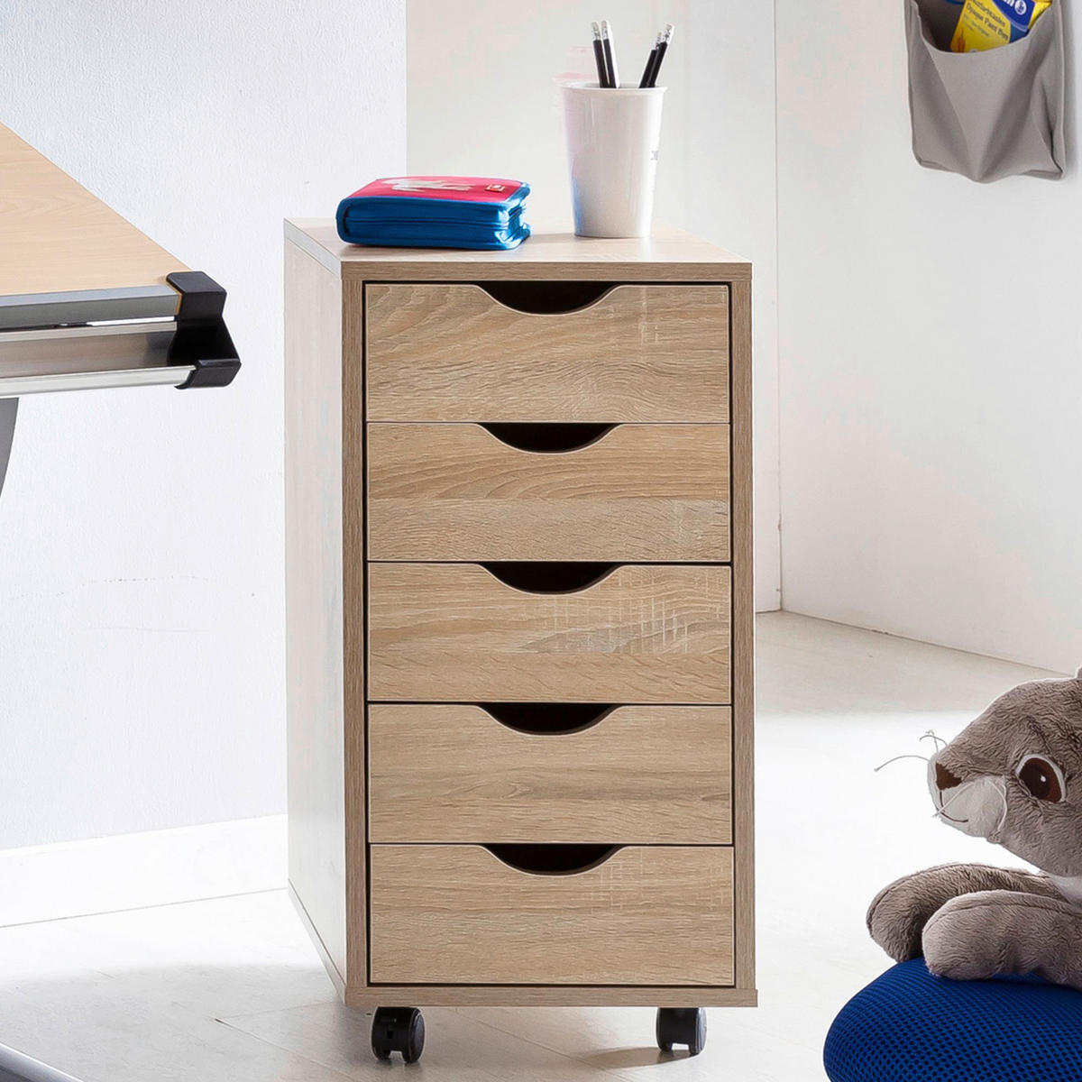 Rollcontainer braun Spanplatte B/H/T: ca. 33x64x38 cm Rollcontainer - braun (33,00/64,00/38,00cm) - Wohnling