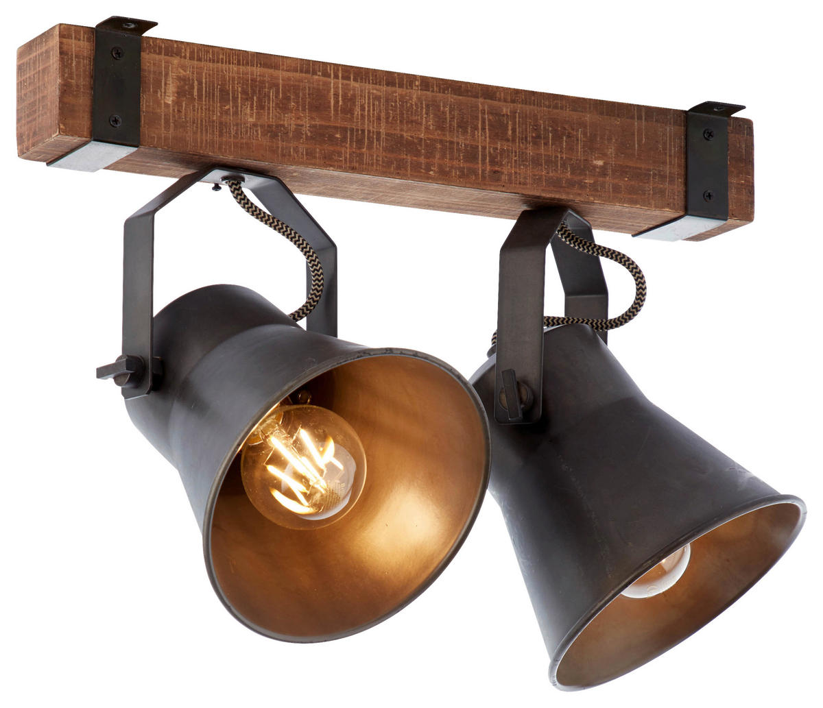 Brilliant Spotbalken 82129/46 schwarz braun Metall Holz B/H/T: ca. 40x24x17 cm E27 2 Brennstellen Plow - braun/schwarz (40,00/24,00/17,00cm) - Brilliant