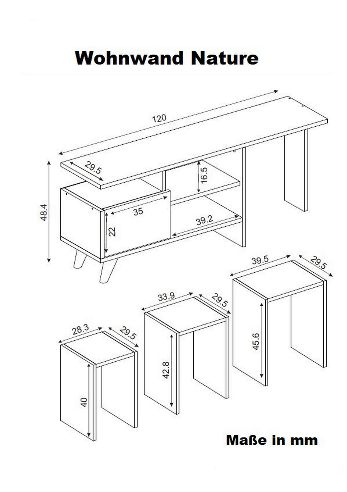 Wohnwand Nature weiß walnuss Nachbildung B/H/T: ca. 120x49x29 cm Nature - weiß/walnuss (120,00/49,00/29,00cm) - moebel17