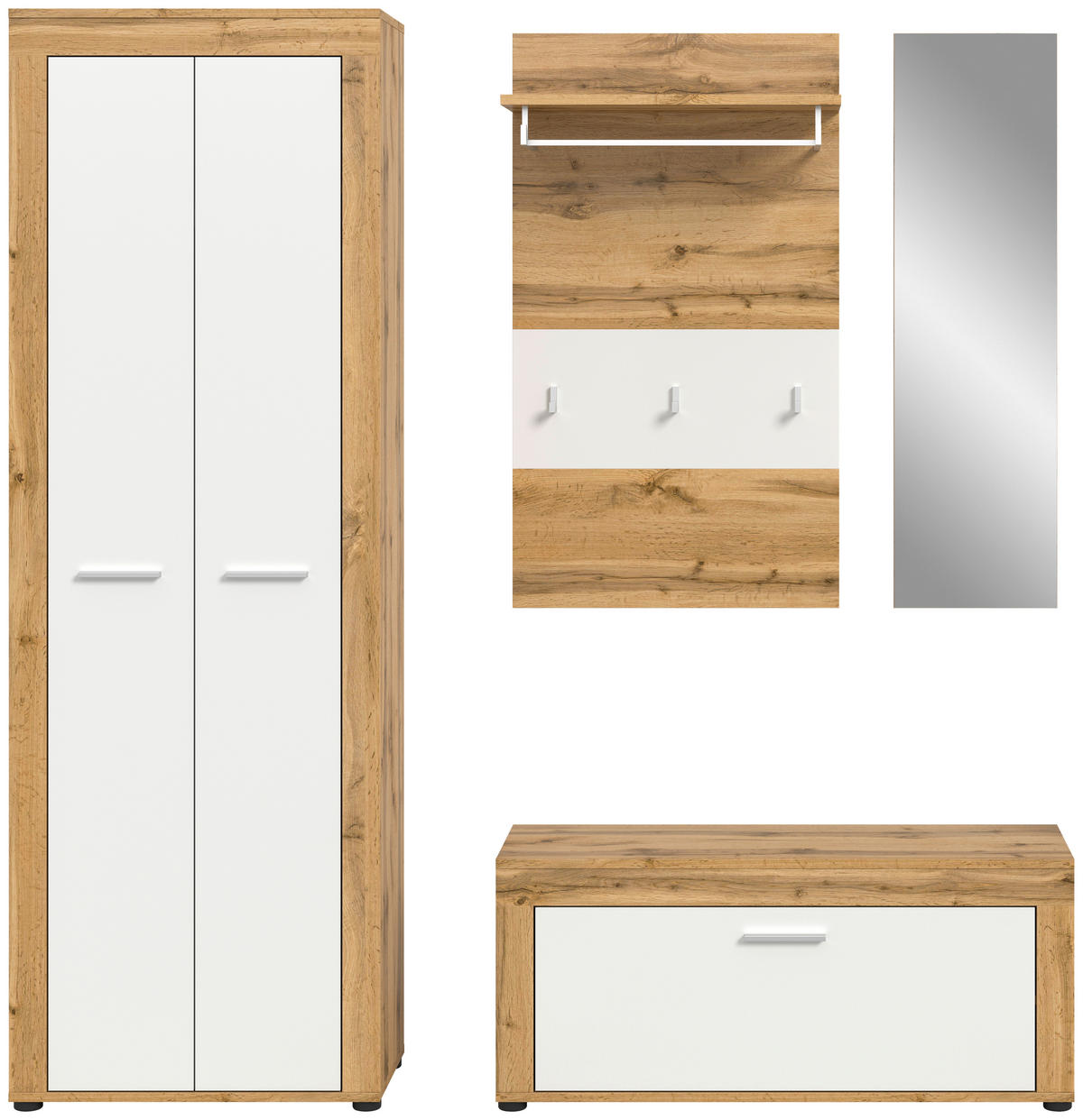 Garderobe JAM Eiche Wotan Nachbildung weiß B/H/T: ca. 184x191x35 cm JAM - Eiche/weiß (184,00/191,00/35,00cm) - xonox.home