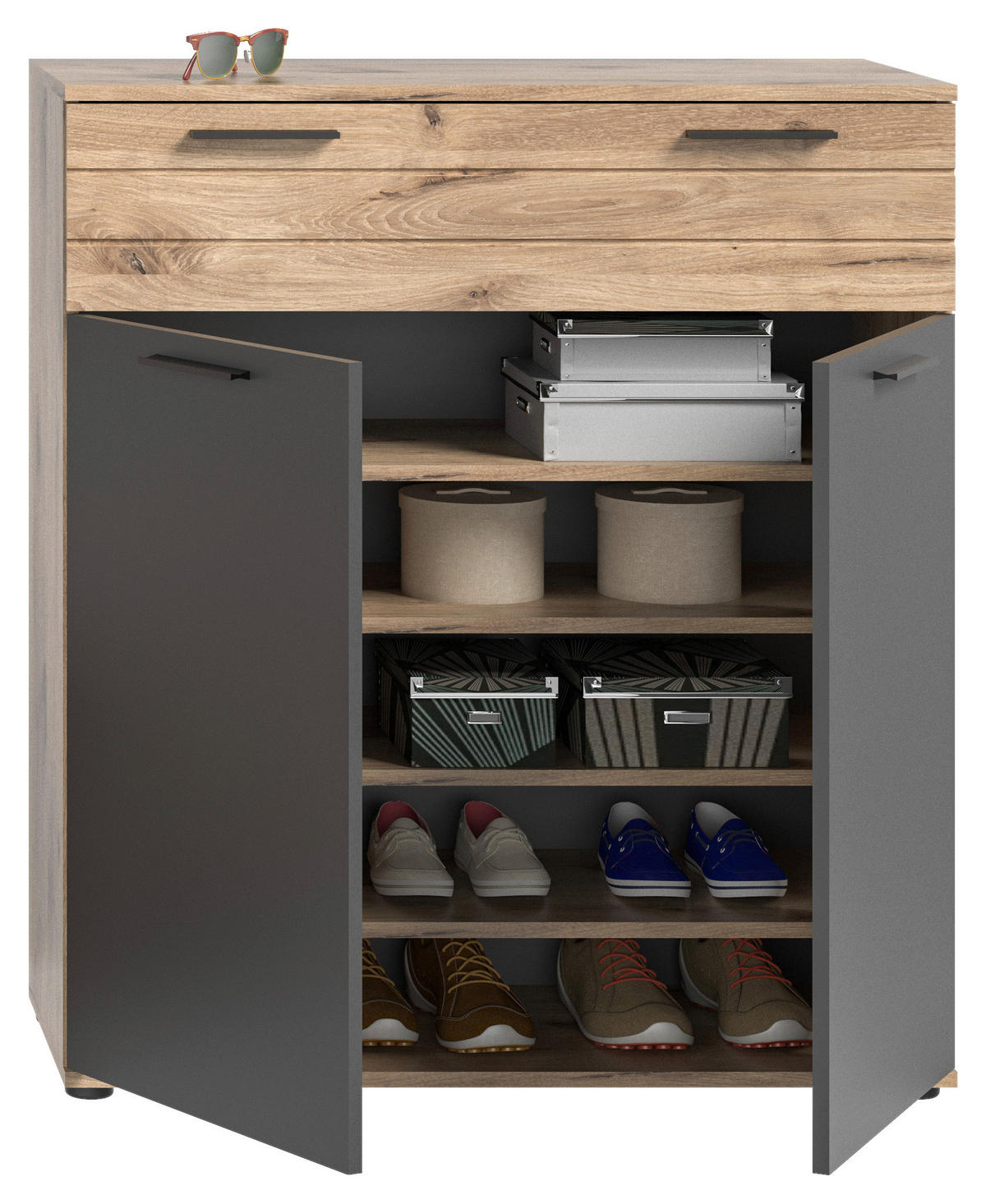 Schuhkommode Mason Nox Oak Nachbildung dunkelgrau B/H/T: ca. 90x104x37 cm Mason - dunkelgrau (90,00/104,00/37,00cm)