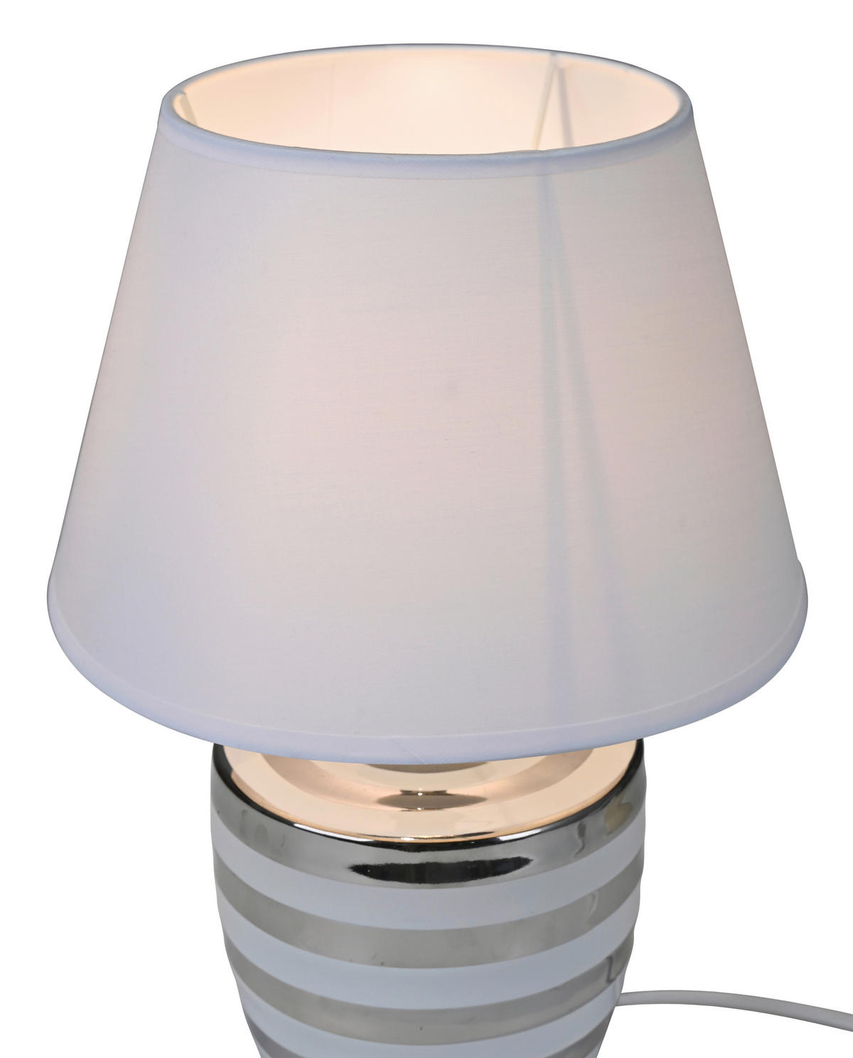 POCOline Keramik_Tischleuchte silber weiß Keramik B/H/L: ca. 25x37x26 cm E14 1 Brennstellen Tischleuchte-Keramik_Annelie - weiß/silber (26,00/25,00/37,00cm) - POCOline