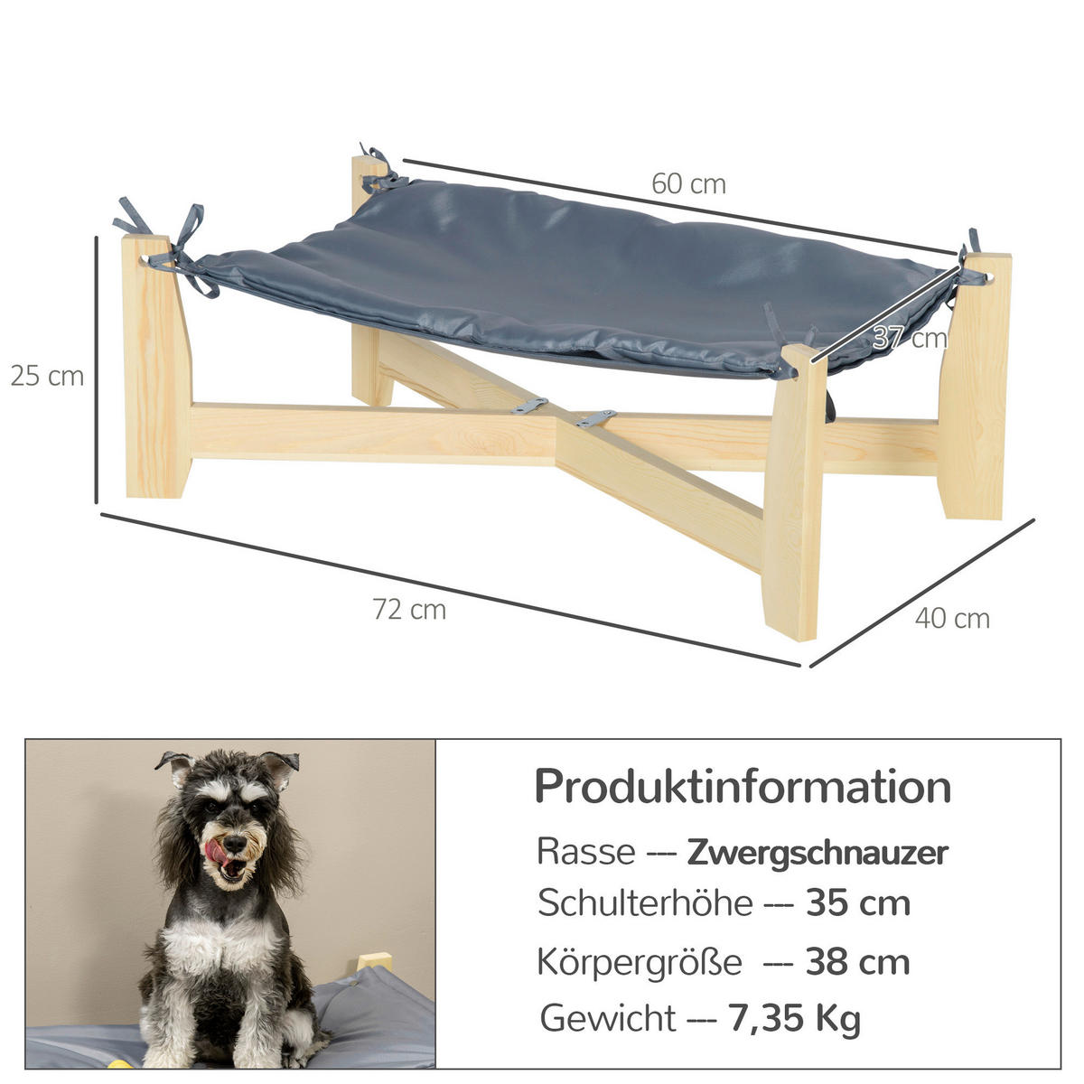 PawHut Haustierbett natur Polyester B/H/L: ca. 40x25x72 cm Haustierbett - hellgrau/natur (72,00/40,00/25,00cm) - PawHut