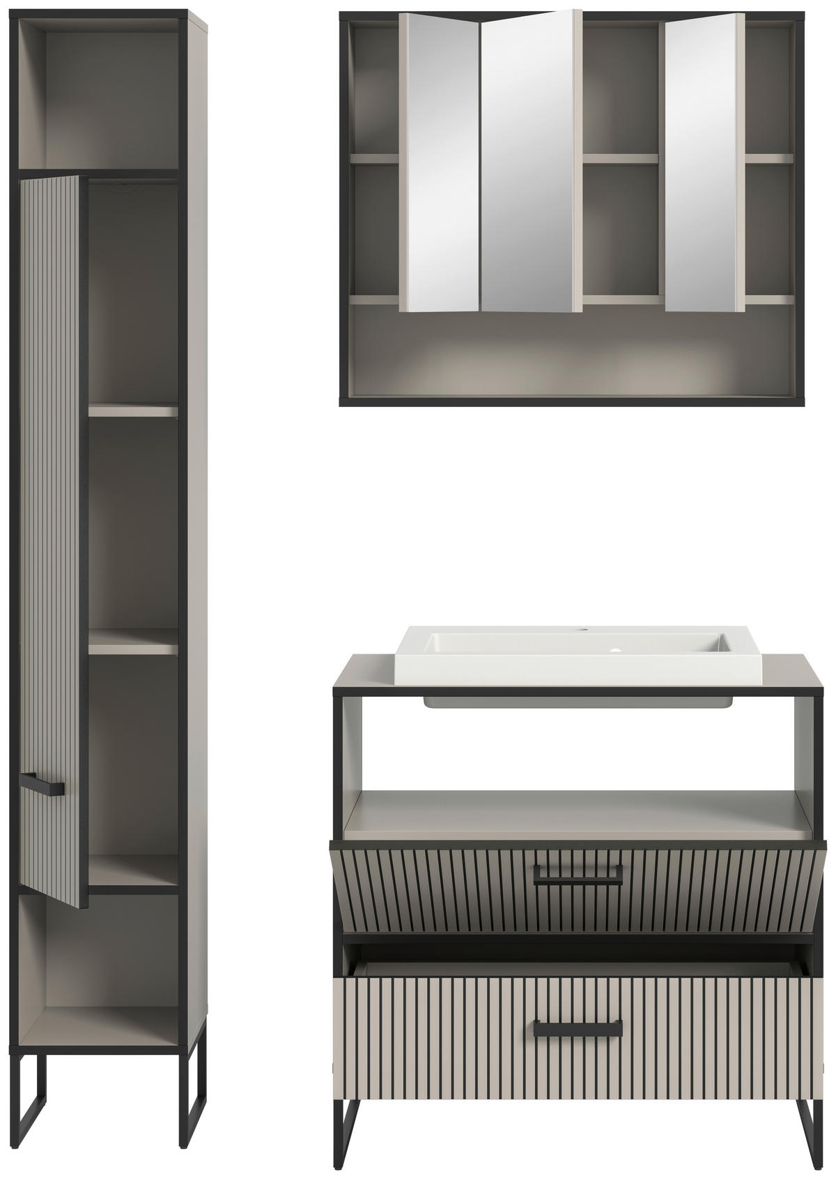 Badezimmer-Set BAGNO schwarz Kaschmirgrau Nachbildung B/H/T: ca. 125x192x48 cm BAGNO - schwarz (125,00/192,00/48,00cm) - xonox.home