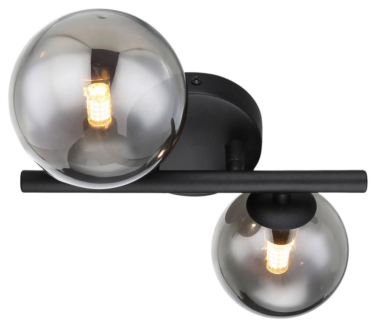 GLOBO Wandleuchte 56133-2W Riha schwarz Rauch Metall Glas B/H/L: ca. 25x12,5x24 cm G9 2 Brennstellen Riha - schwarz/Rauch (24,00/25,00/12,50cm) - GLOBO