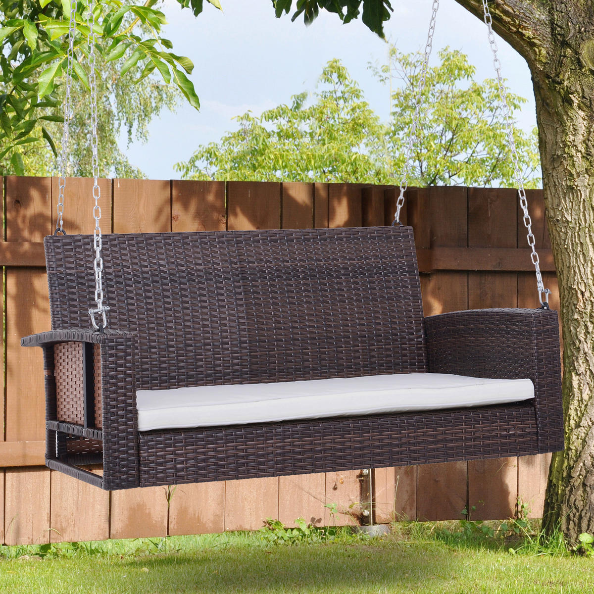 Outsunny Hollywoodschaukel braun Edelstahl B/H/L: ca. 65x127x60 cm Hollywoodschaukel_2-Sitzer - beige/braun (60,00/65,00/127,00cm) - Outsunny