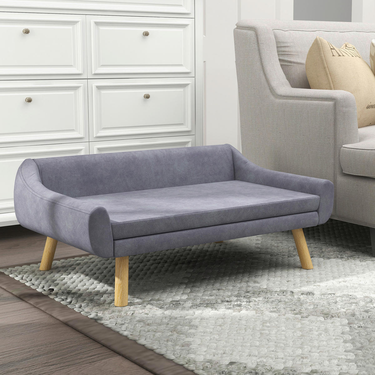 PawHut Hunde-Zubehör grau Polypropylen B/H/L: ca. 58,5x102x42,5 cm Hundesofa - grau (42,50/58,50/102,00cm) - PawHut
