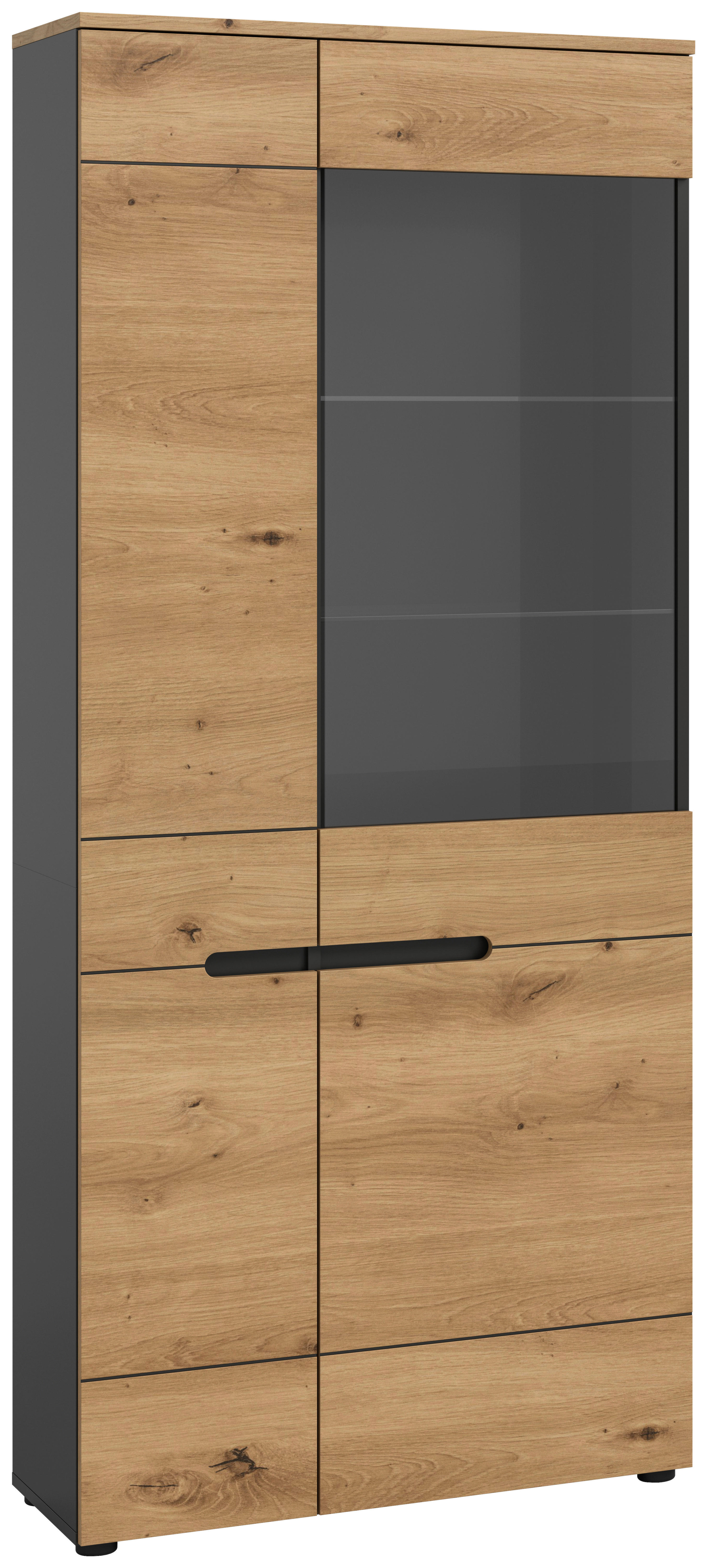 Vitrine Canu basaltgrau Nachbildung Artisan Oak Nachbildung B/H/T: ca. 190x80x37 cm Canu - basaltgrau (190,00/80,00/37,00cm) - xonox.home