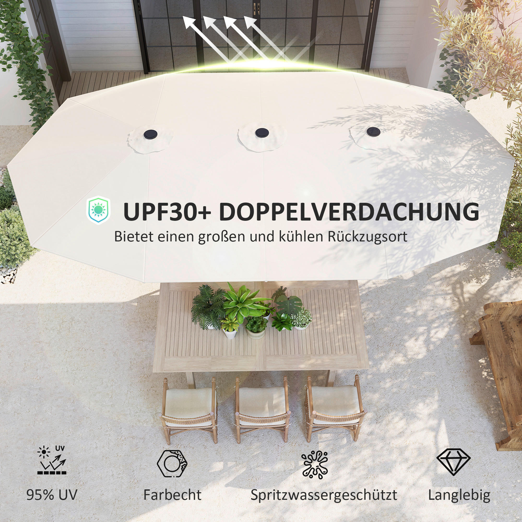 Outsunny Doppelsonnenschirm beige Stahl B/H/L: ca. 260x240x436 cm Doppelsonnenschirm - beige (436,00/260,00/240,00cm) - Outsunny