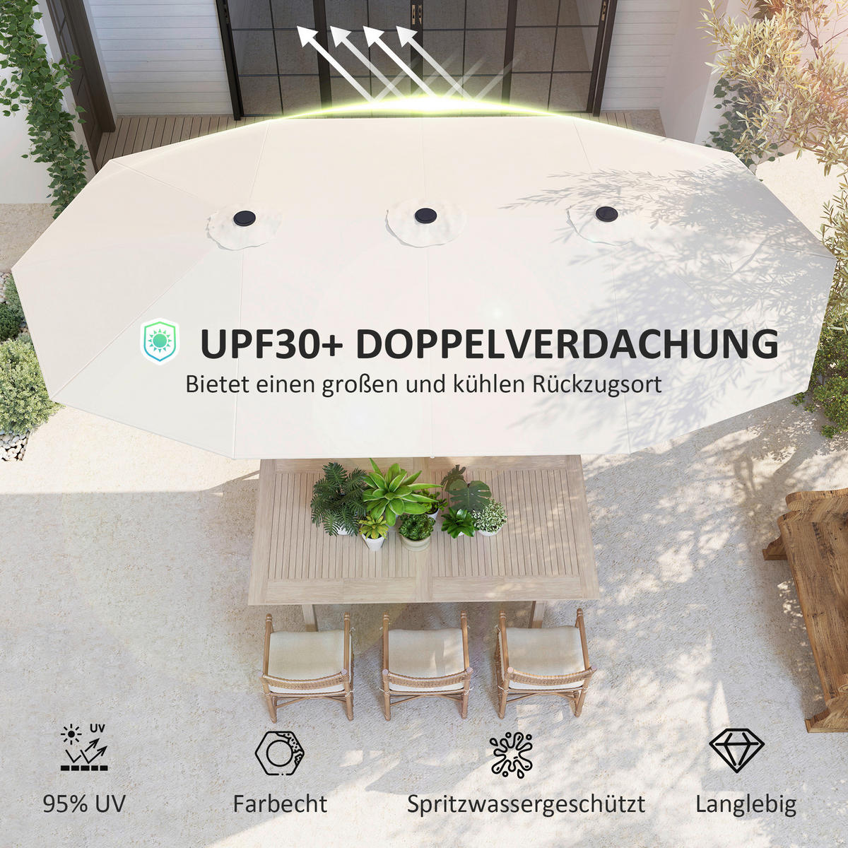 Outsunny Doppelsonnenschirm beige Stahl B/H/L: ca. 260x240x436 cm Doppelsonnenschirm - beige (436,00/260,00/240,00cm) - Outsunny