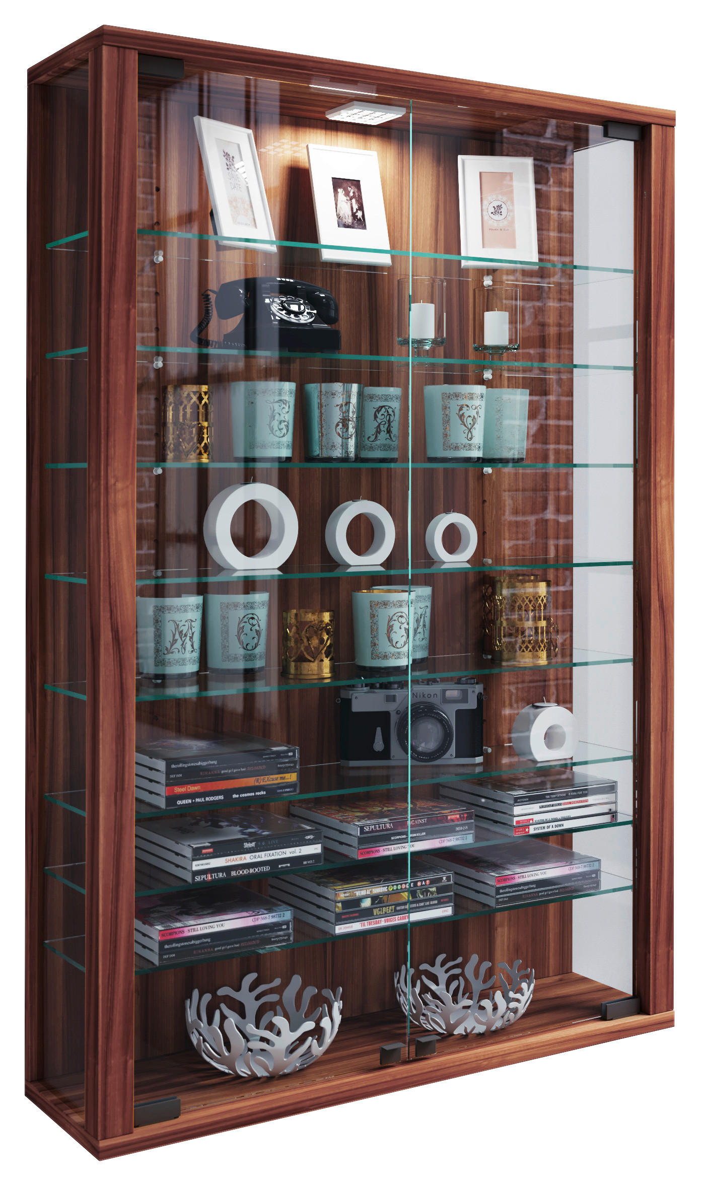 Vitrine Vitrosa Mini nussbaum Nachbildung Holzwerkstoff Glas B/H/T: ca. 59x90x18 cm Vitrosa Mini - nussbaum (59,00/90,00/18,00cm) - VCM Möbel