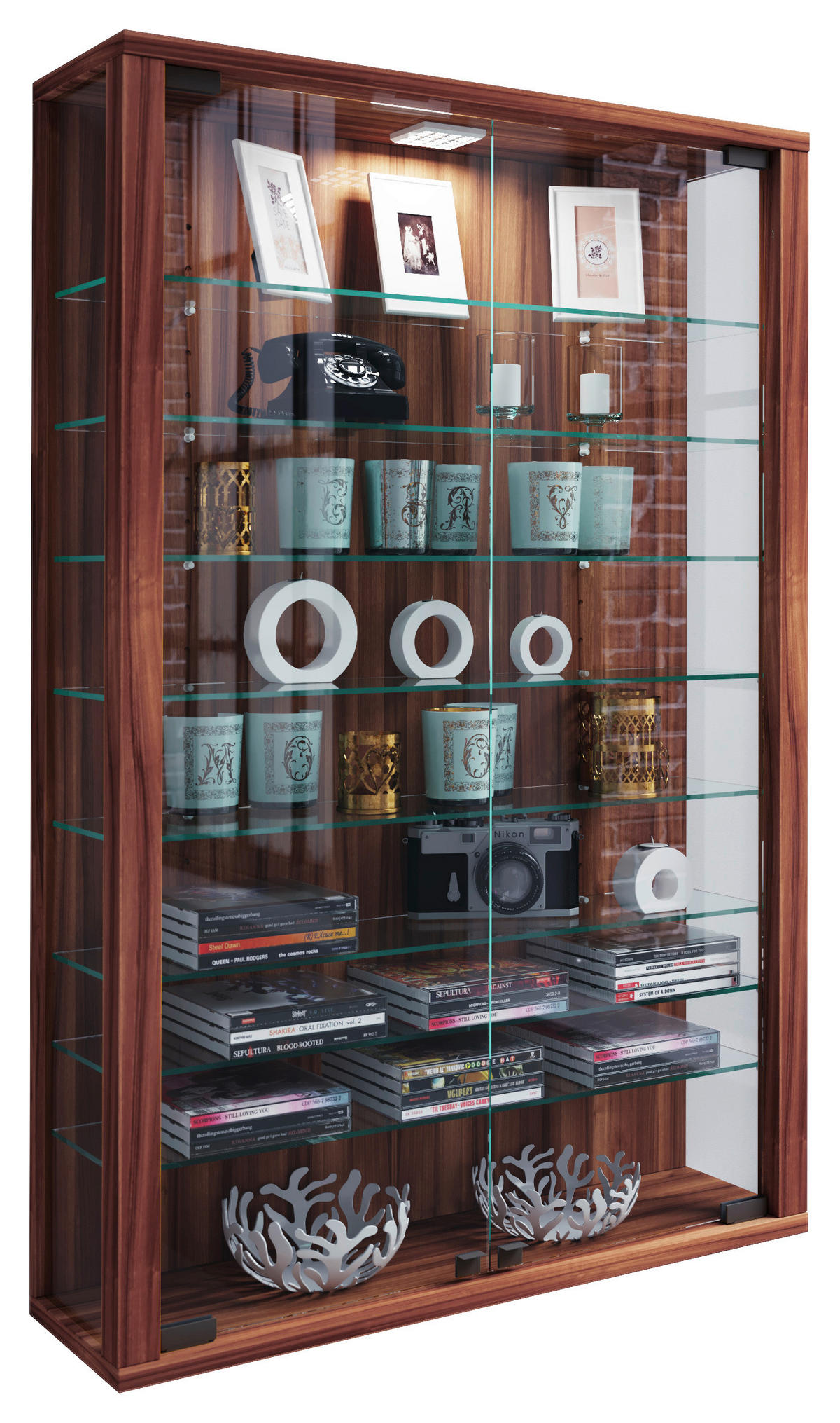 Vitrine Vitrosa Mini nussbaum Nachbildung Holzwerkstoff Glas B/H/T: ca. 59x90x18 cm Vitrosa Mini - nussbaum (59,00/90,00/18,00cm) - VCM Möbel