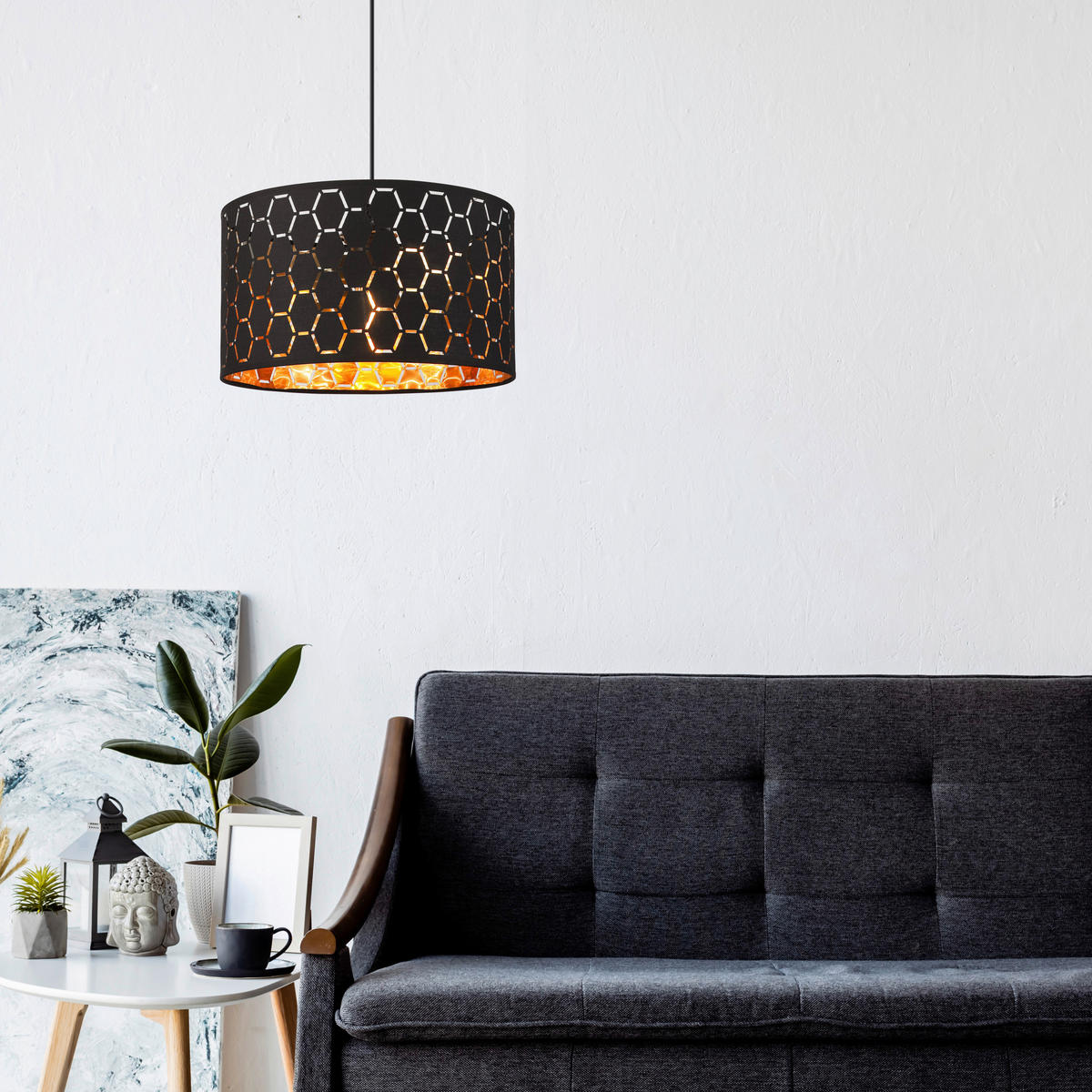 Lamkur Pendelleuchte schwarz Holz B/H/L: ca. 37x23x37 cm E27 1 Brennstellen Ulle - schwarz (37,00/37,00/23,00cm) - Lamkur