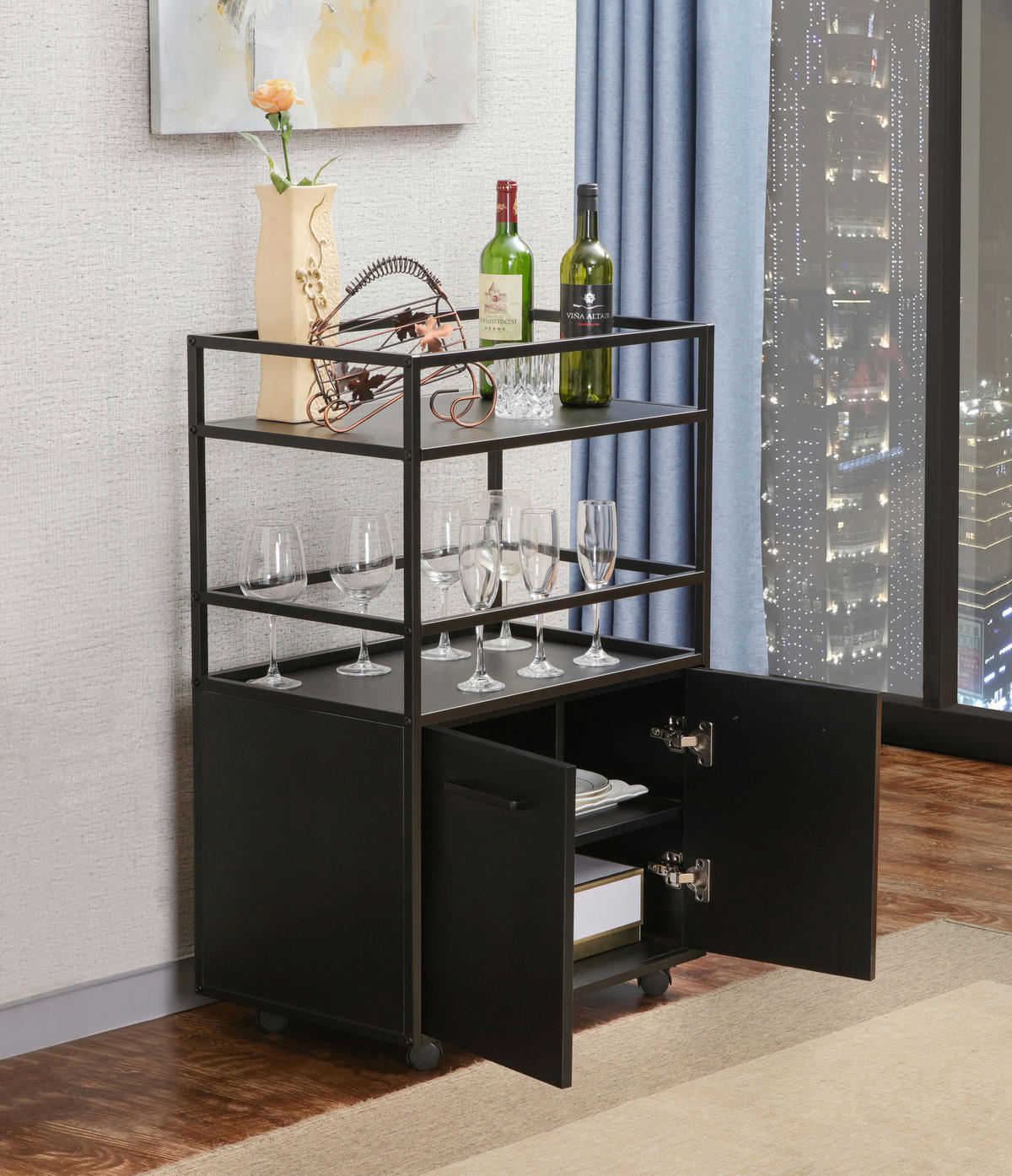 Barwagen Mosaik schwarz Metall B/H/T: ca. 60x94x40 cm Mosaik - schwarz (60,00/94,00/40,00cm)
