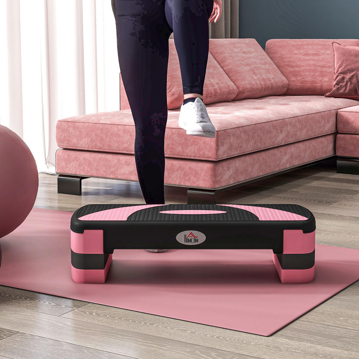 HOMCOM Steppbrett rosa Kunststoff B/H/L: ca. 31x20x80 cm Steppbrett - schwarz/rosa (80,00/31,00/20,00cm) - HOMCOM
