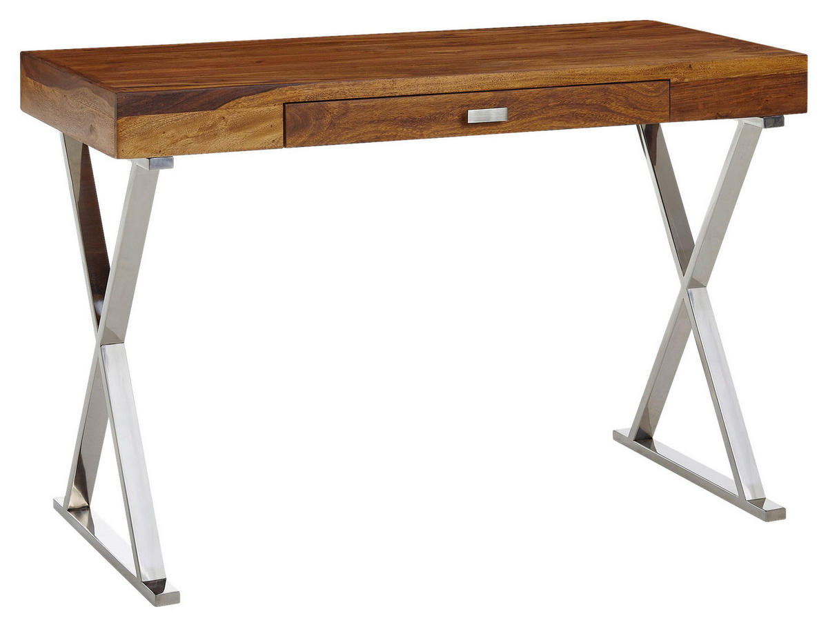 Schreibtisch natur Edelstahl verchromt B/H/T: ca. 120x78x55 cm Schreibtisch - natur/Edelstahl (120,00/78,00/55,00cm) - Wohnling