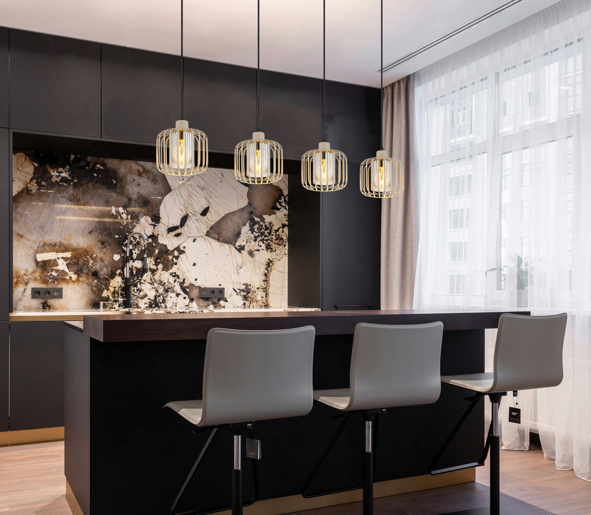 GLOBO Pendelleuchte Metall B/H/T/L: ca. 18x120x108x108 cm E27 4 Brennstellen Alfred - (108,00/18,00/120,00cm) - GLOBO