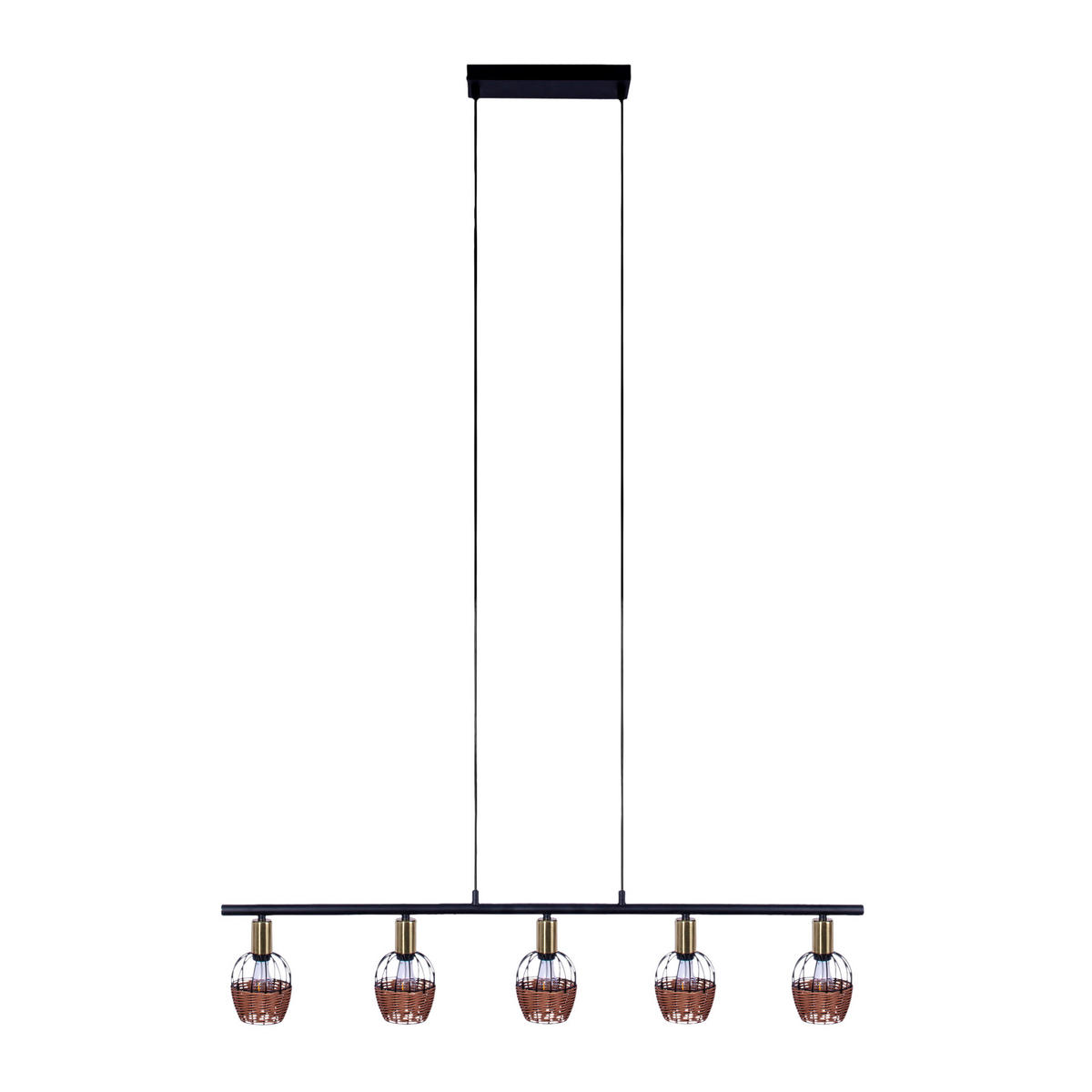 Näve Leuchten Pendelleuchte 7093322 schwarz Rattan Metall B/H/T: ca. 10x120x100 cm E14 5 Brennstellen Corbis - schwarz (10,00/120,00/100,00cm) - Näve Leuchten