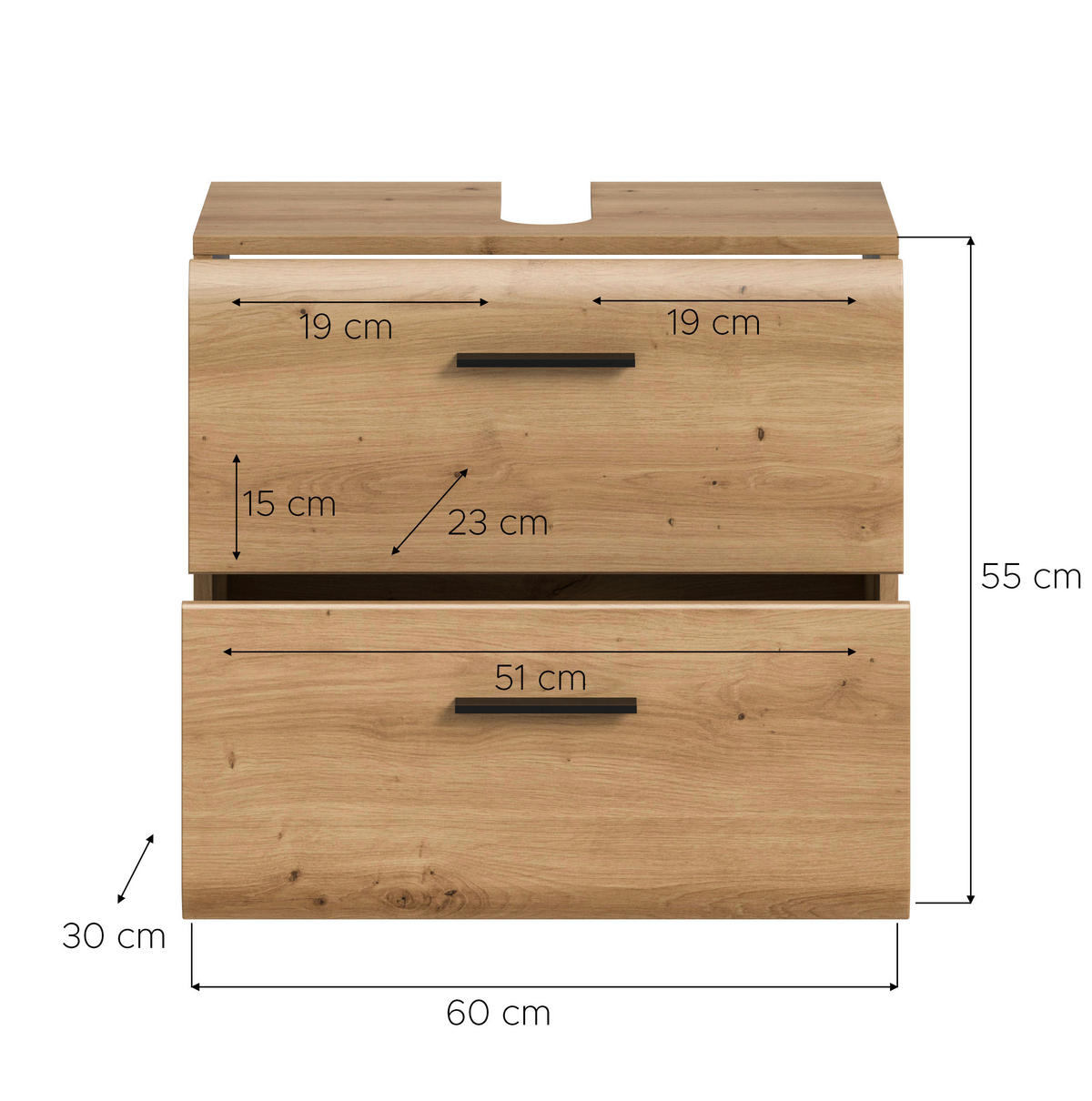 Waschbeckenunterschrank Ice Artisan Oak Nachbildung B/H/T: ca. 60x54x60 cm Ice - (60,00/54,00/60,00cm) - xonox.home