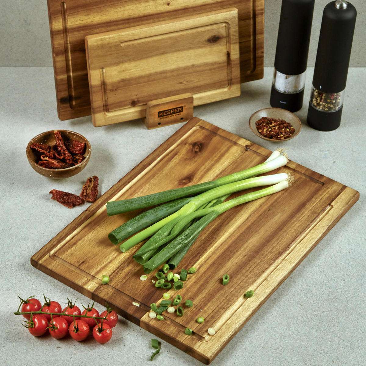 Kesper Schneidbrett Schneidebrett 3er Set inkl. Ständer - natur (40,00/11,20/31,50cm) - Kesper