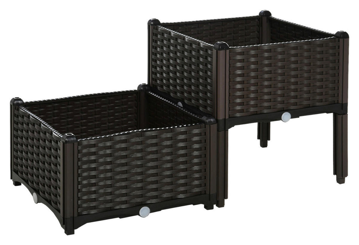 Outsunny Hochbeet B/H/L: ca. 40x44x40 cm 2-teiliges Hochbeet 845-290V01 - dunkelbraun (40,00/40,00/44,00cm) - Outsunny