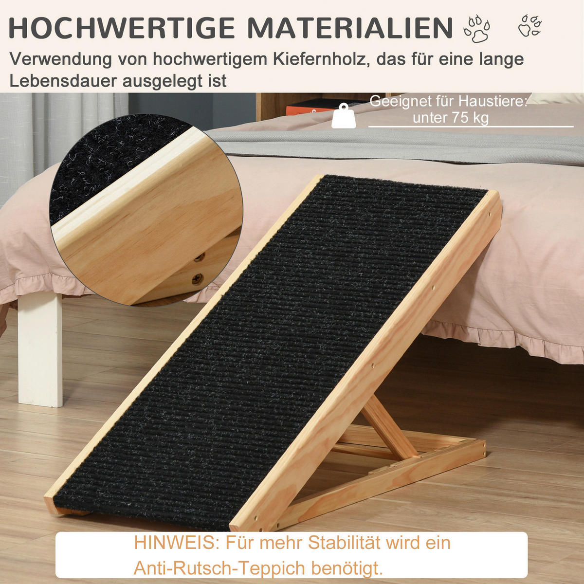 PawHut Haustierrampe, verstellbar natur Edelstahl B/H/L: ca. 40x90x61 cm Haustierrampe - natur/schwarz (61,00/40,00/90,00cm) - PawHut