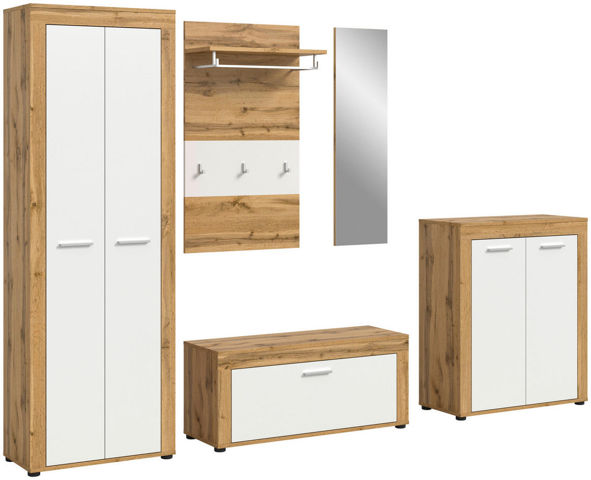 Garderobe JAM Eiche Wotan Nachbildung weiß B/H/T: ca. 185x191x35 cm JAM - Eiche/weiß (185,00/191,00/35,00cm) - xonox.home