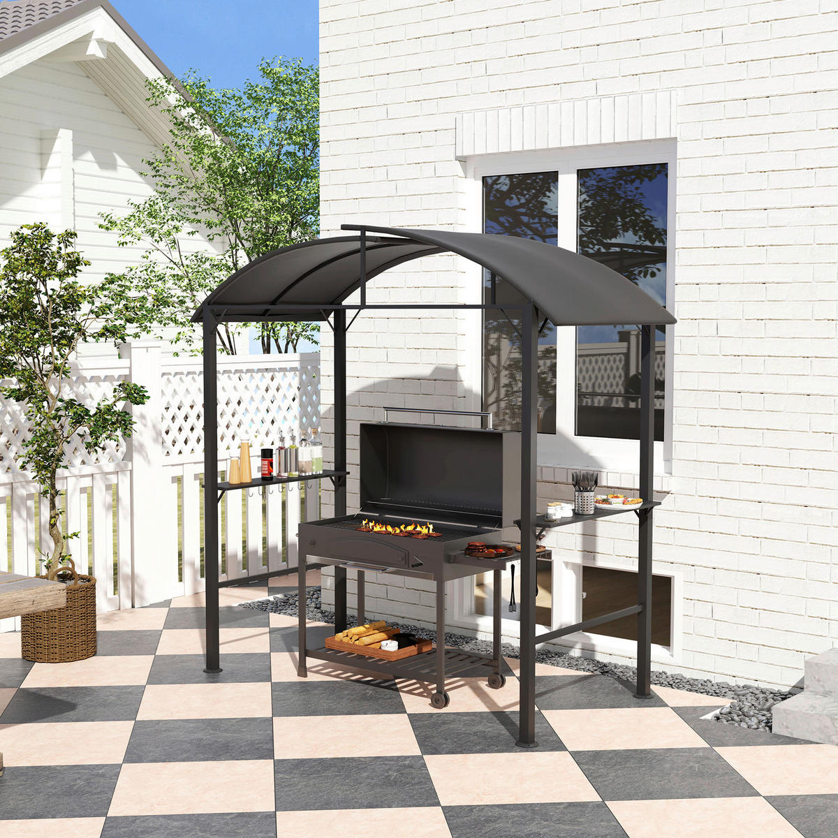 Outsunny Grillpavillon dunkelgrau Polyester B/H/L: ca. 110x235x233 cm Grillpavillon - dunkelgrau (233,00/110,00/235,00cm) - Outsunny