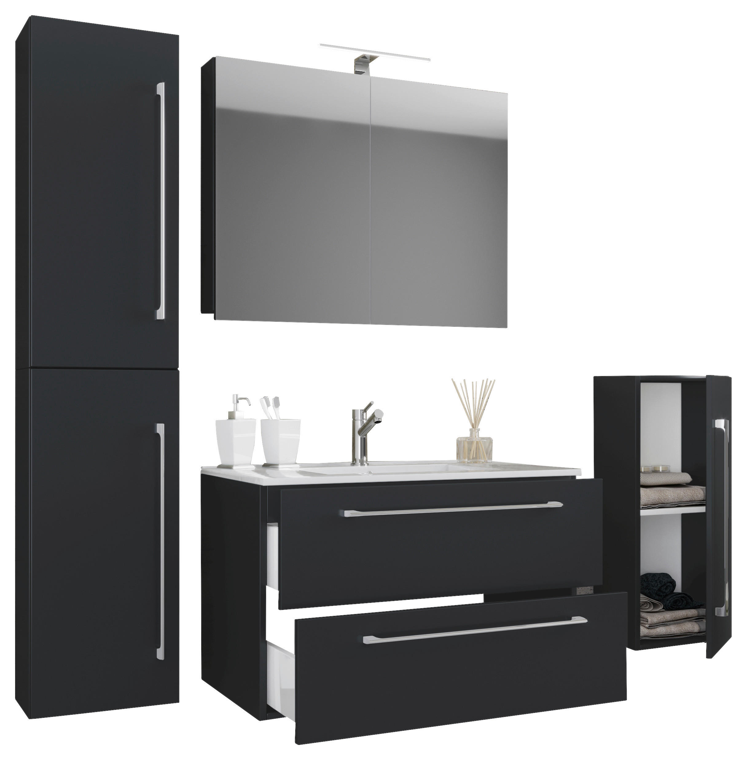 Waschplatz 5tlg-Badinos schwarz B/H/T: ca. 80x50x46 cm 5tlg-Badinos - schwarz (80,00/50,00/46,00cm) - VCM Möbel
