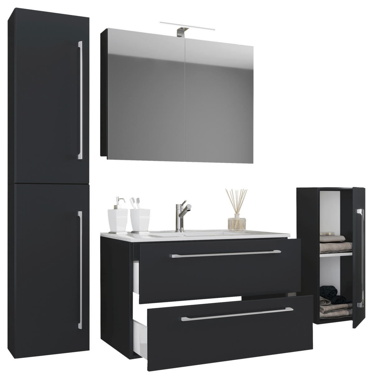 Waschplatz 5tlg-Badinos schwarz B/H/T: ca. 80x50x46 cm 5tlg-Badinos - schwarz (80,00/50,00/46,00cm) - VCM Möbel