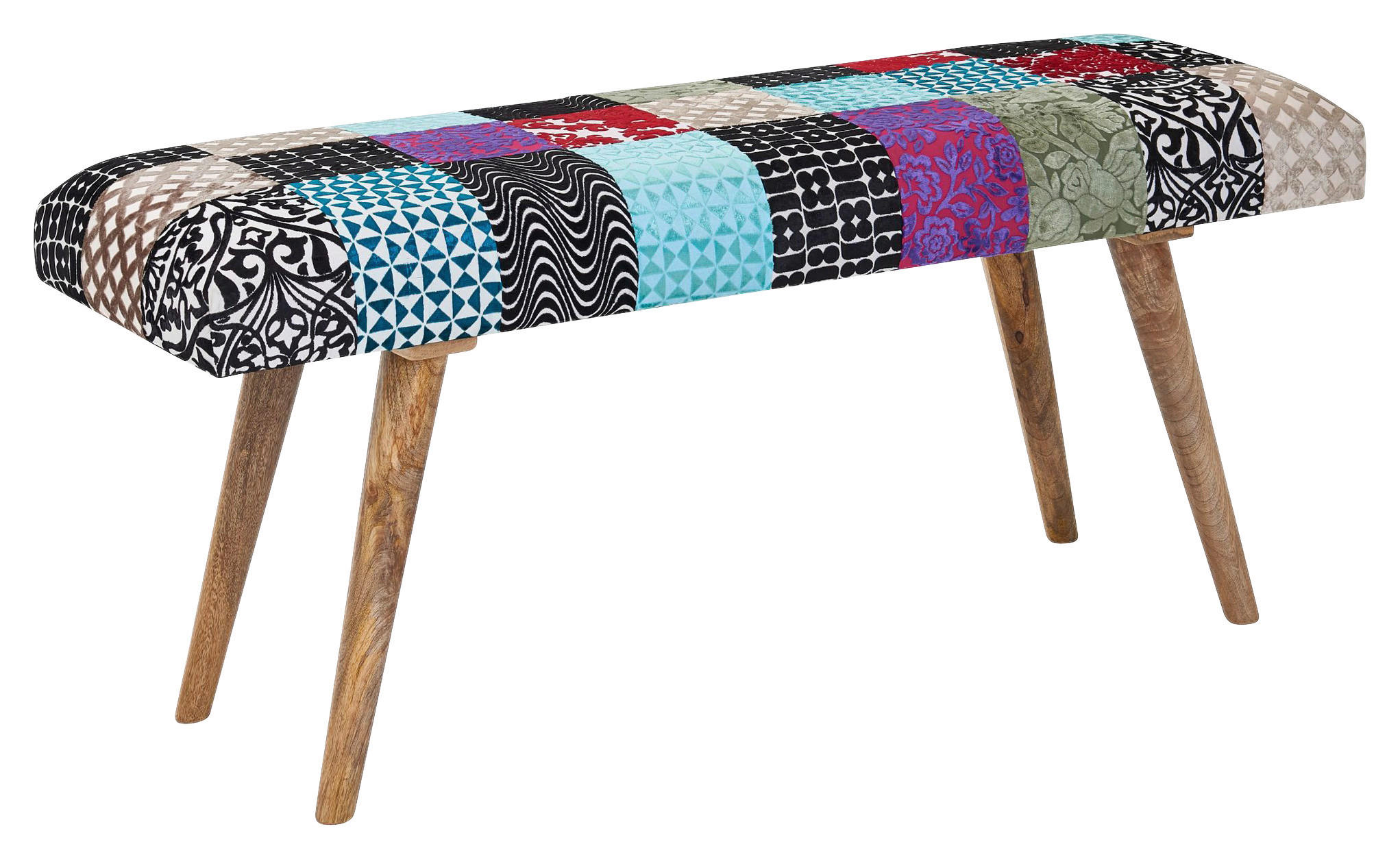 Wohnling Sitzbank bunt natur Stoff Echtholz B/H/T: ca. 117x51x38 cm Sitzbank - natur/bunt (117,00/51,00/38,00cm) - Wohnling